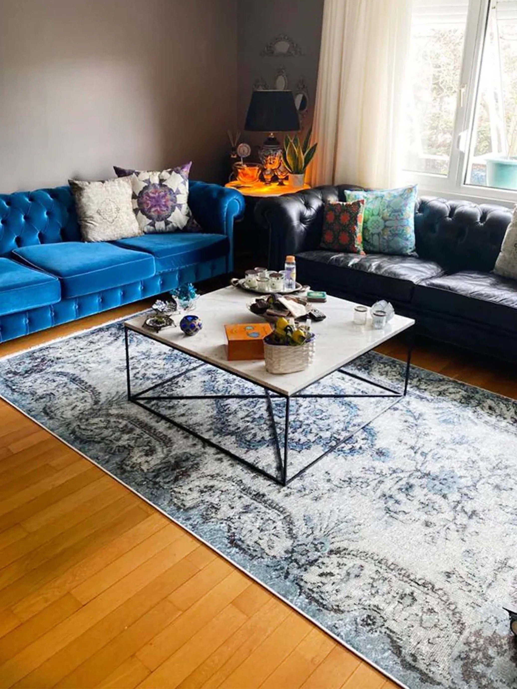 Mona Distressed Turkish Blue Rug