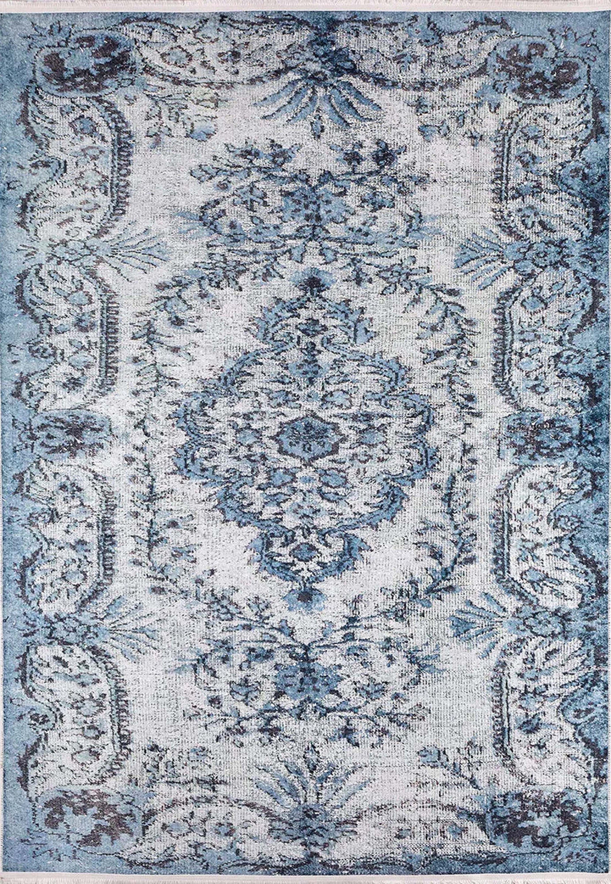 Mona Distressed Turkish Blue Rug