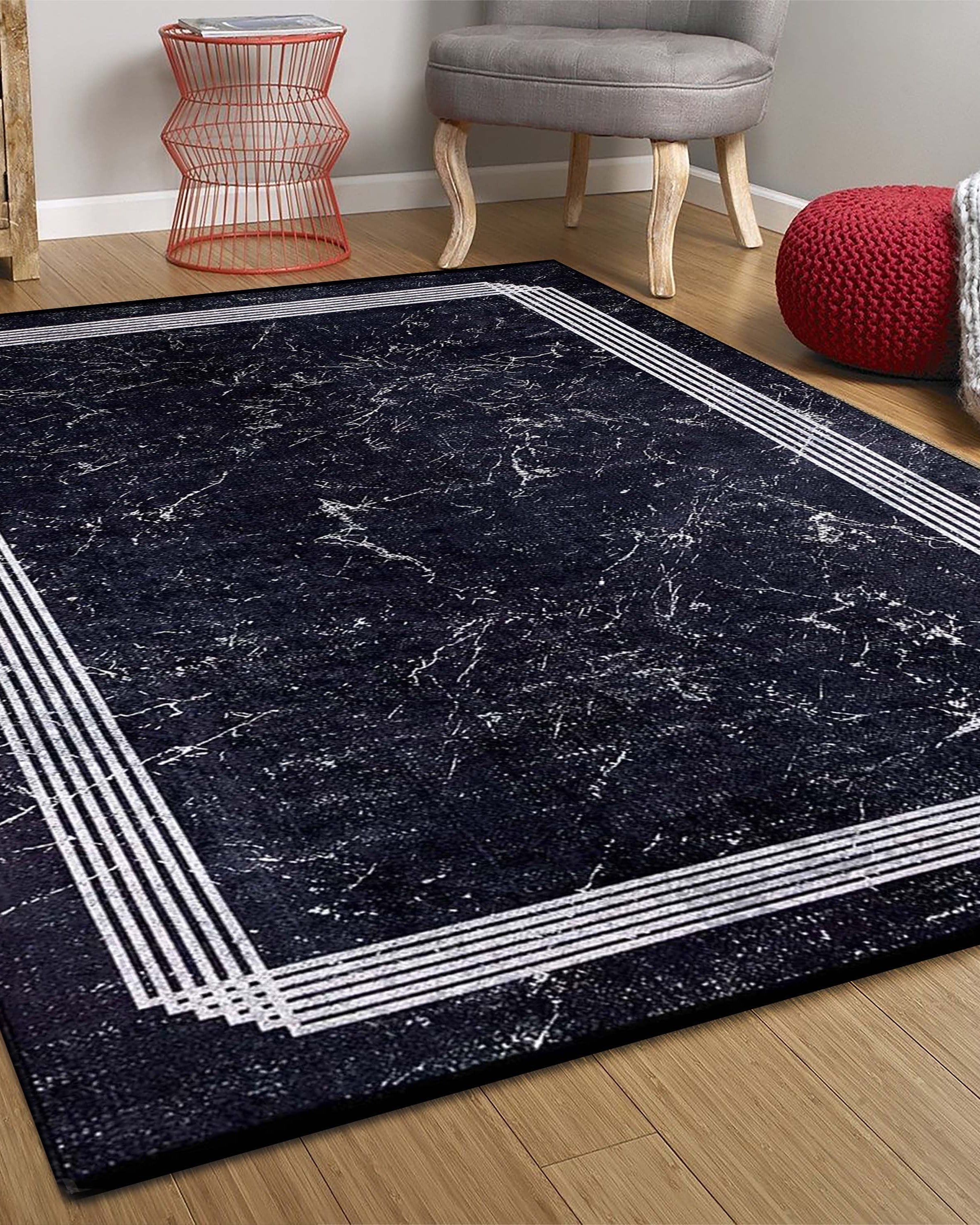 Mora Turkish Modern Marble Black Rug