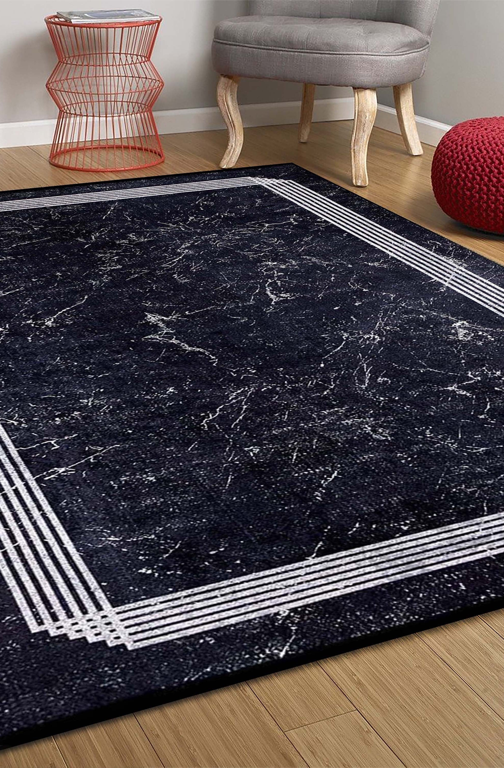Mora Turkish Modern Marble Black Rug