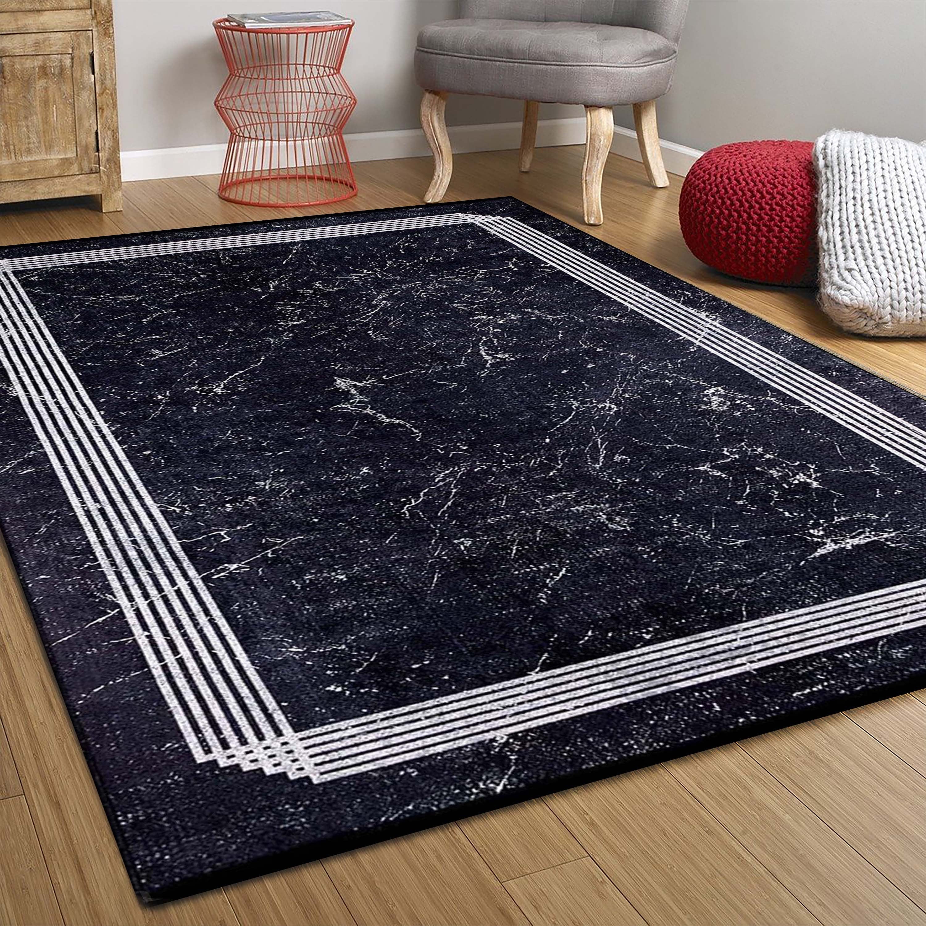 Mora Turkish Modern Marble Black Rug