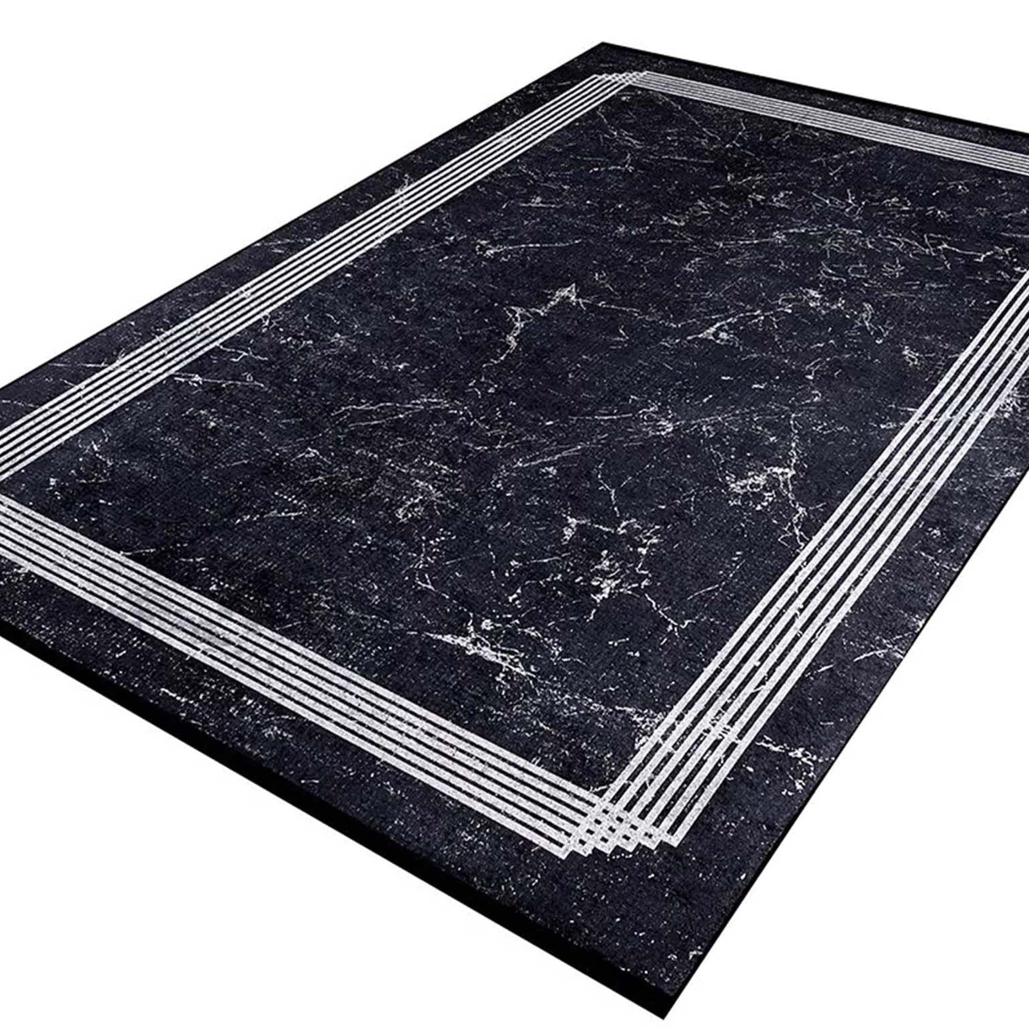 Mora Turkish Modern Marble Black Rug
