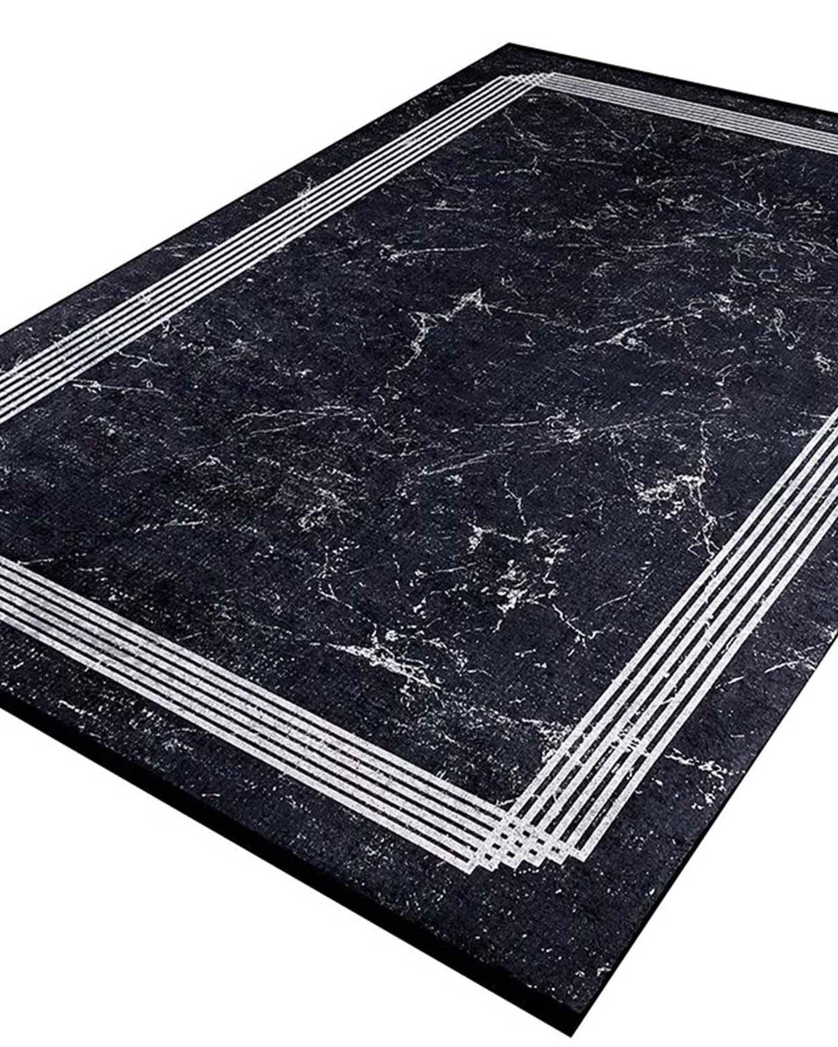 Mora Turkish Modern Marble Black Rug