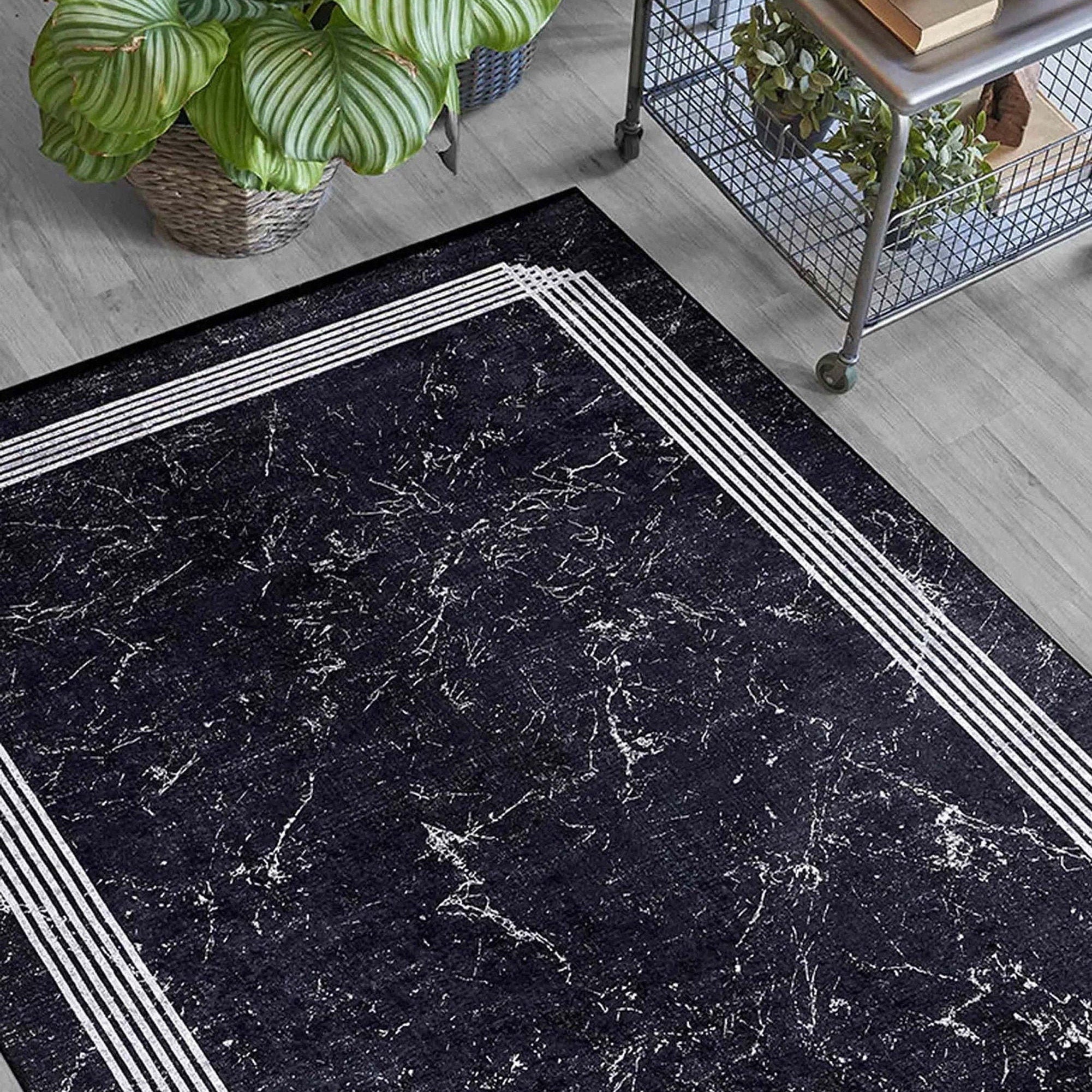 Mora Turkish Modern Marble Black Rug