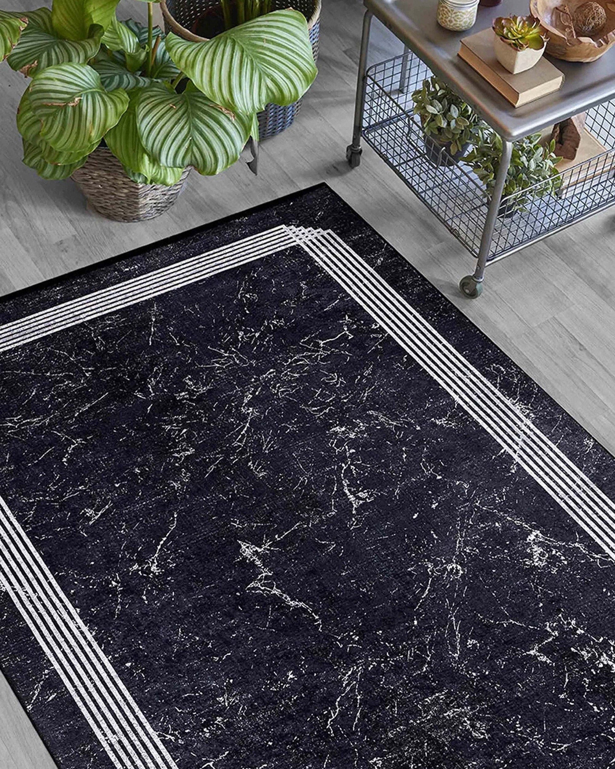 Mora Turkish Modern Marble Black Rug