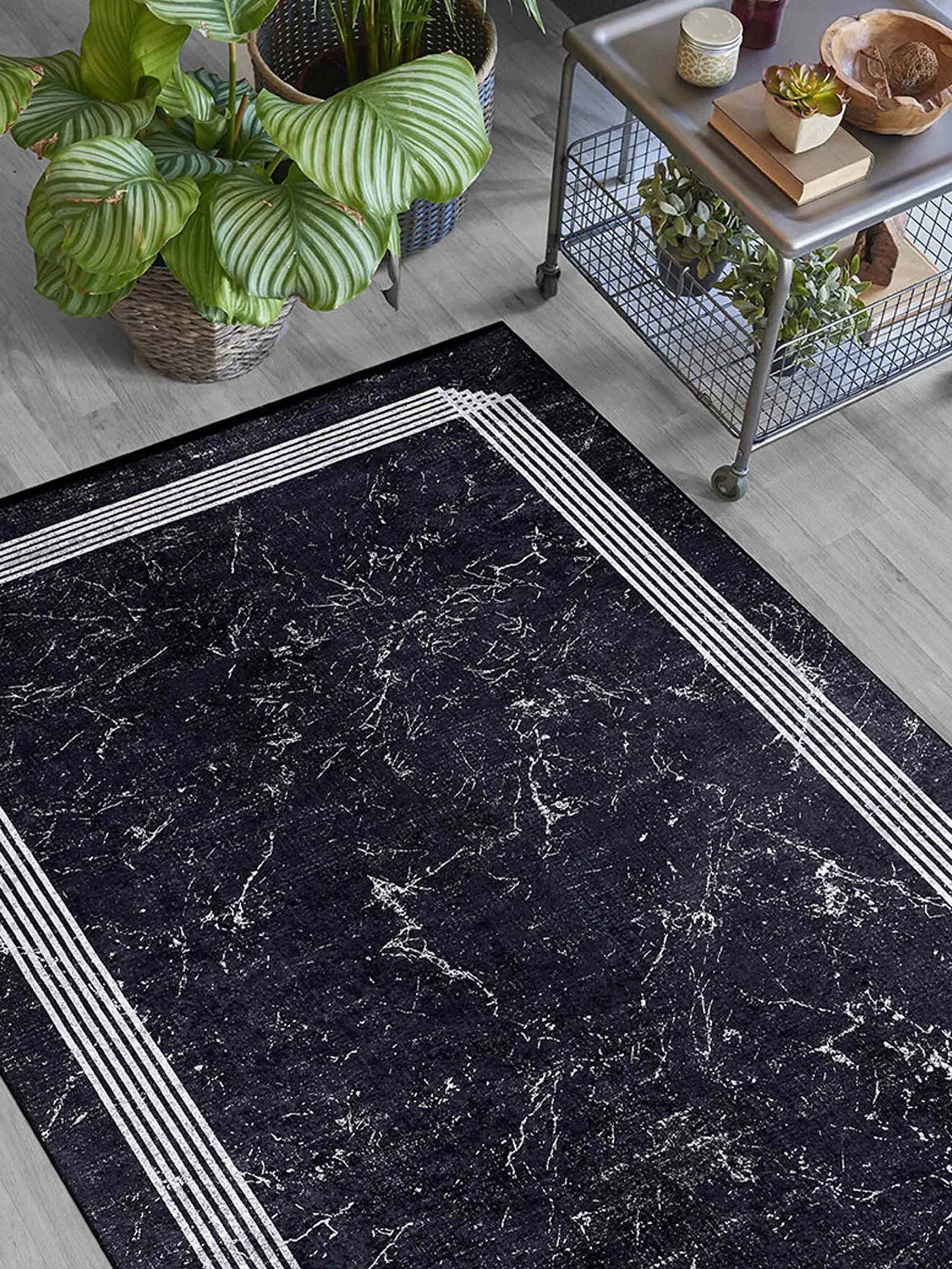 Mora Turkish Modern Marble Black Rug