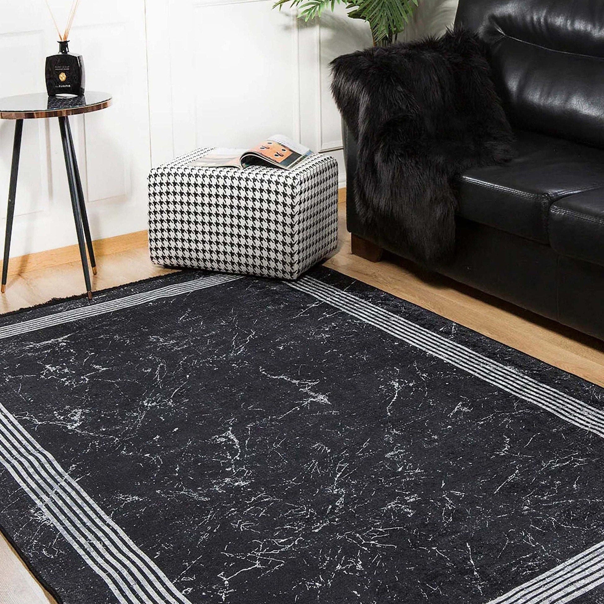 Mora Turkish Modern Marble Black Rug