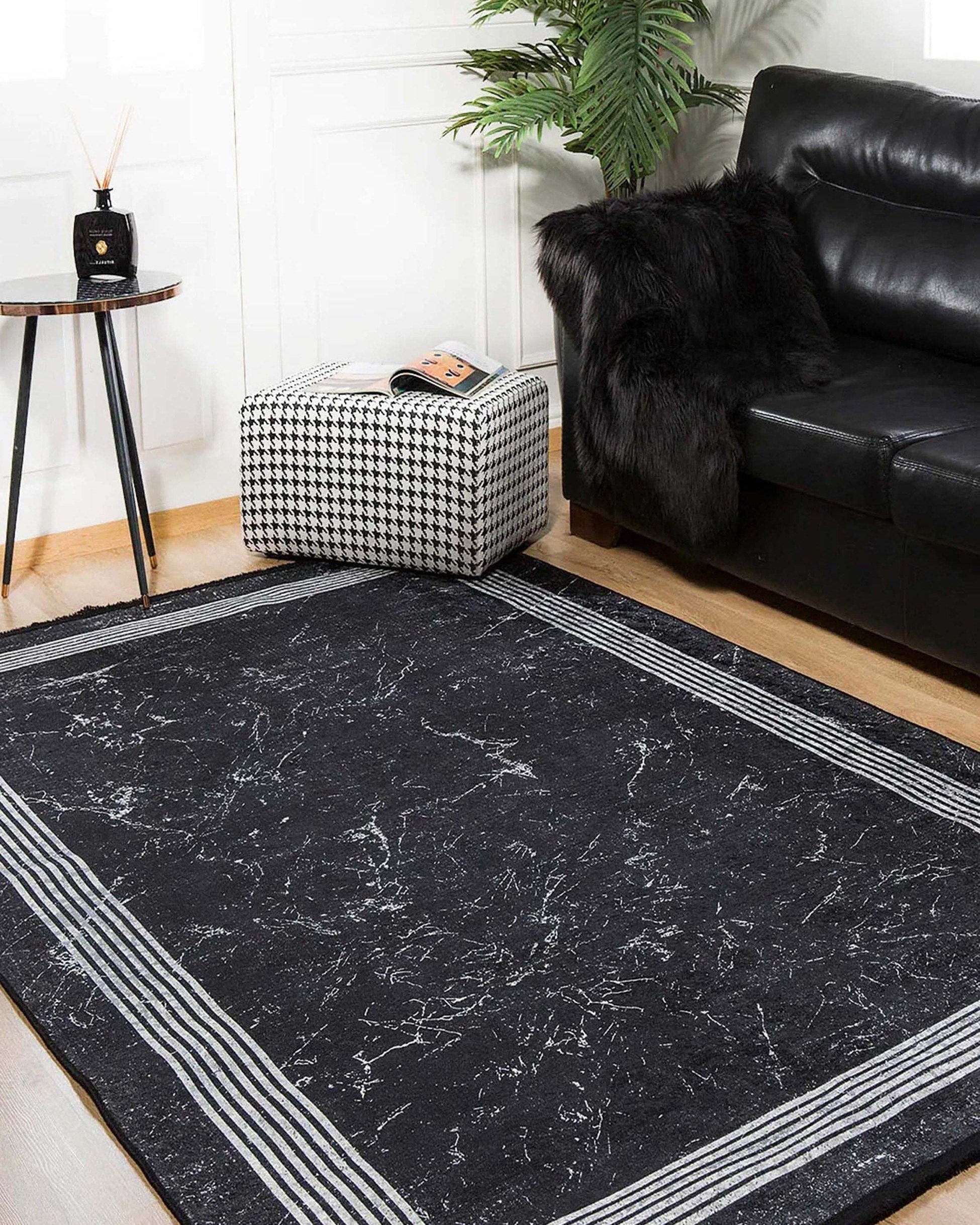 Mora Turkish Modern Marble Black Rug