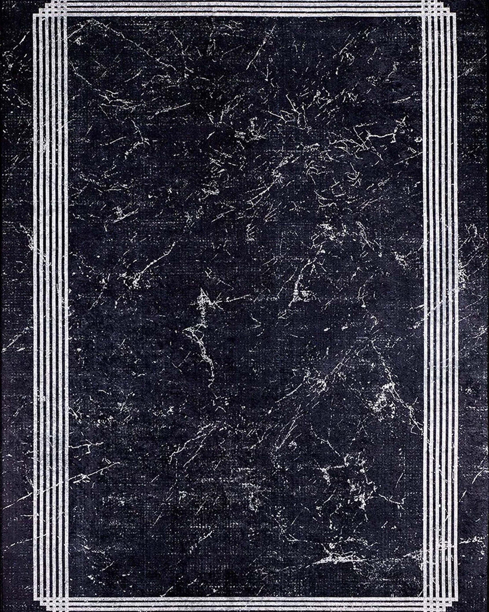 Mora Turkish Modern Marble Black Rug