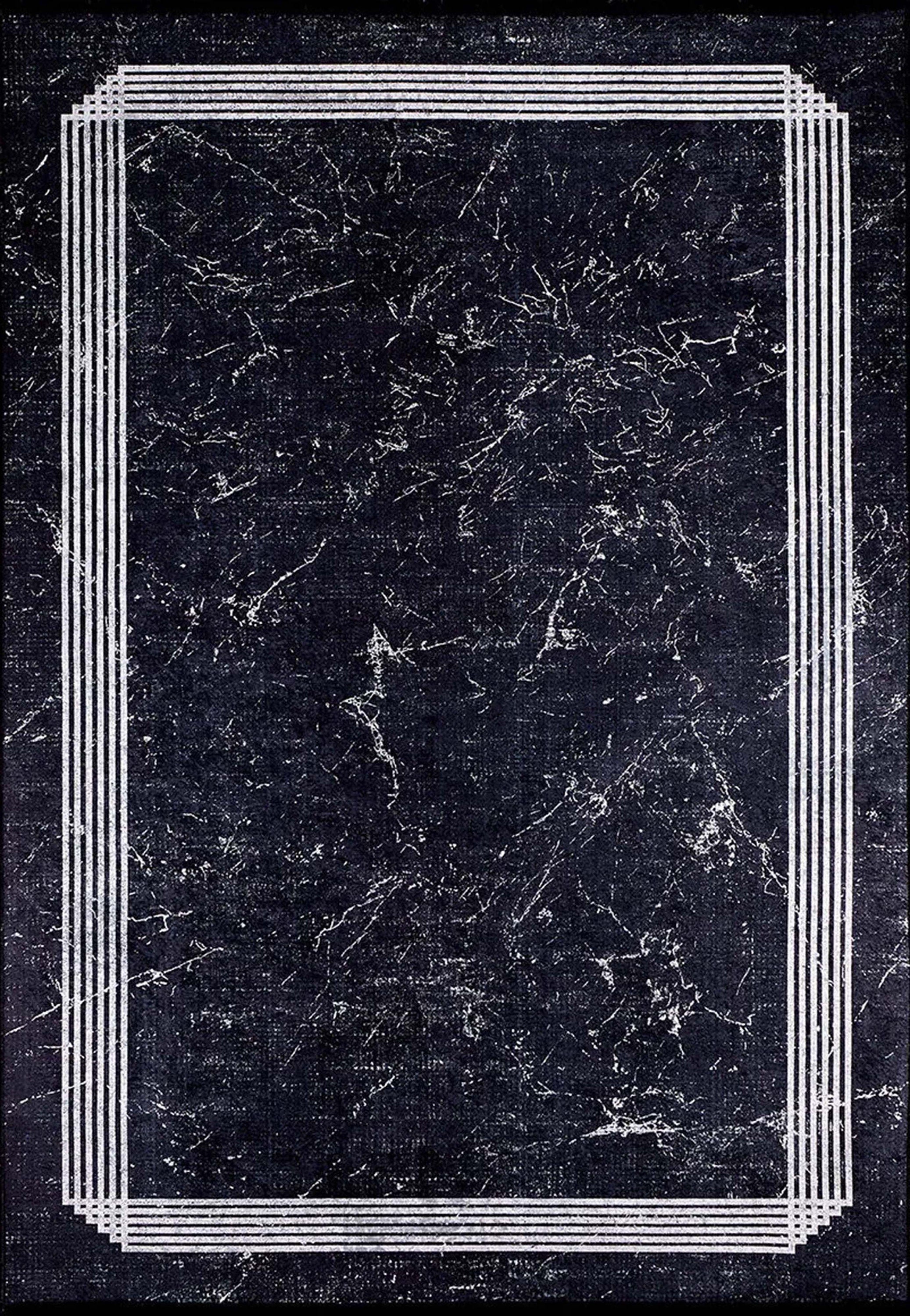 Mora Turkish Modern Marble Black Rug