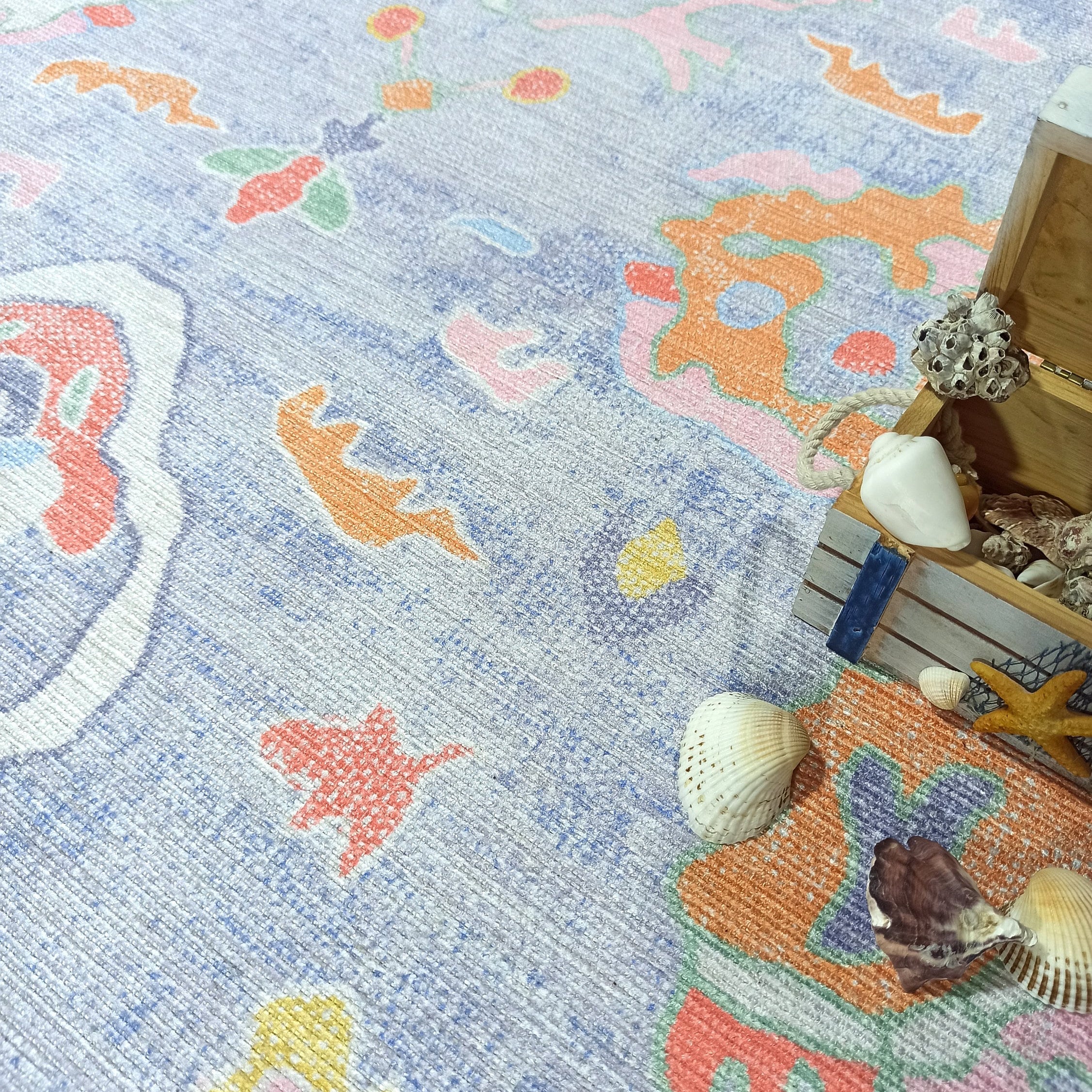 Muted Blues Modern Oushak Rug, Shades of Light Blue Vintage Turkish Colorful Oriental Antique Inspired Area Rugs, Luxury Living room Bedroom-famerugs-2'x3' ft 60x90cm-fame