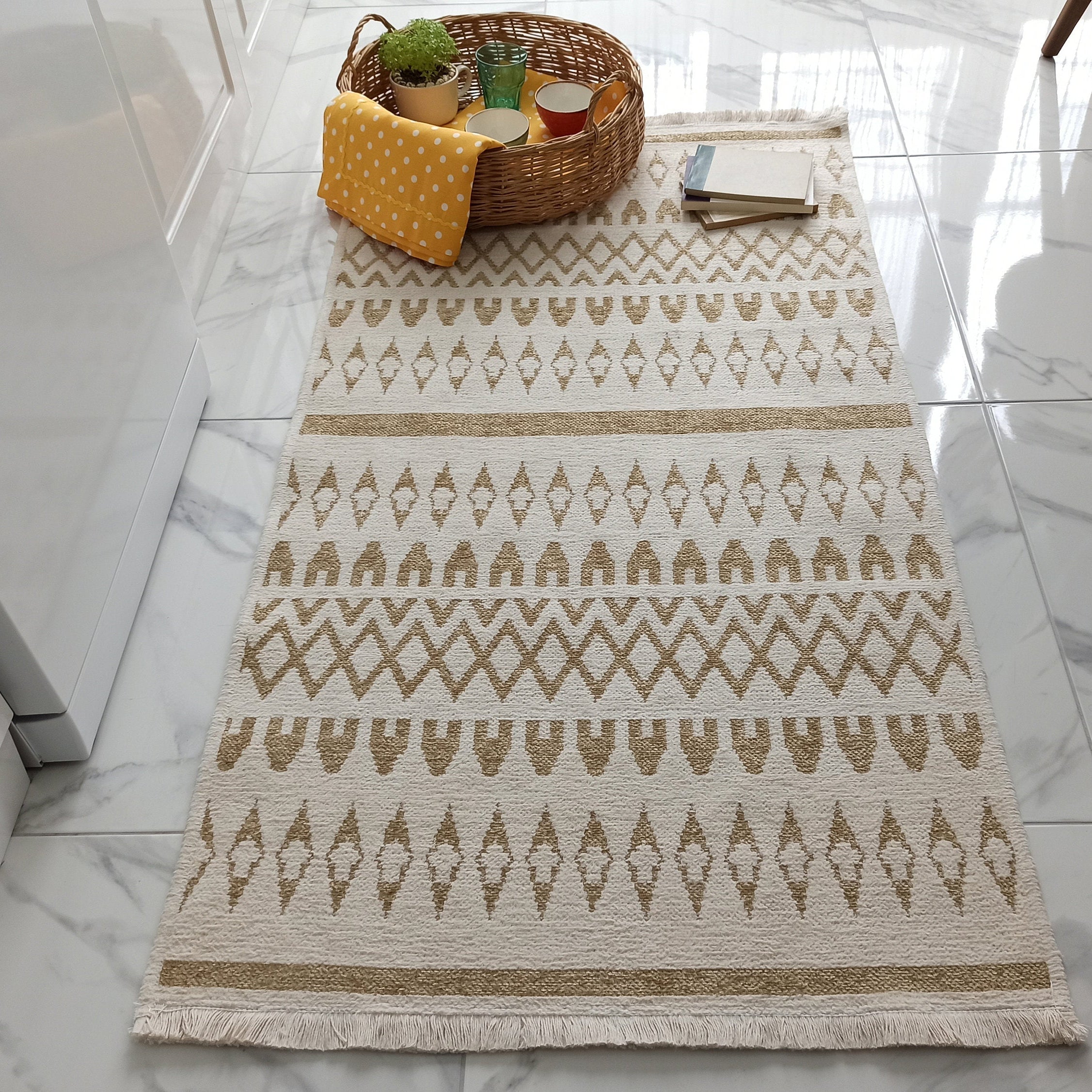NEU Runner Kilim White Beige Flatweave Rug