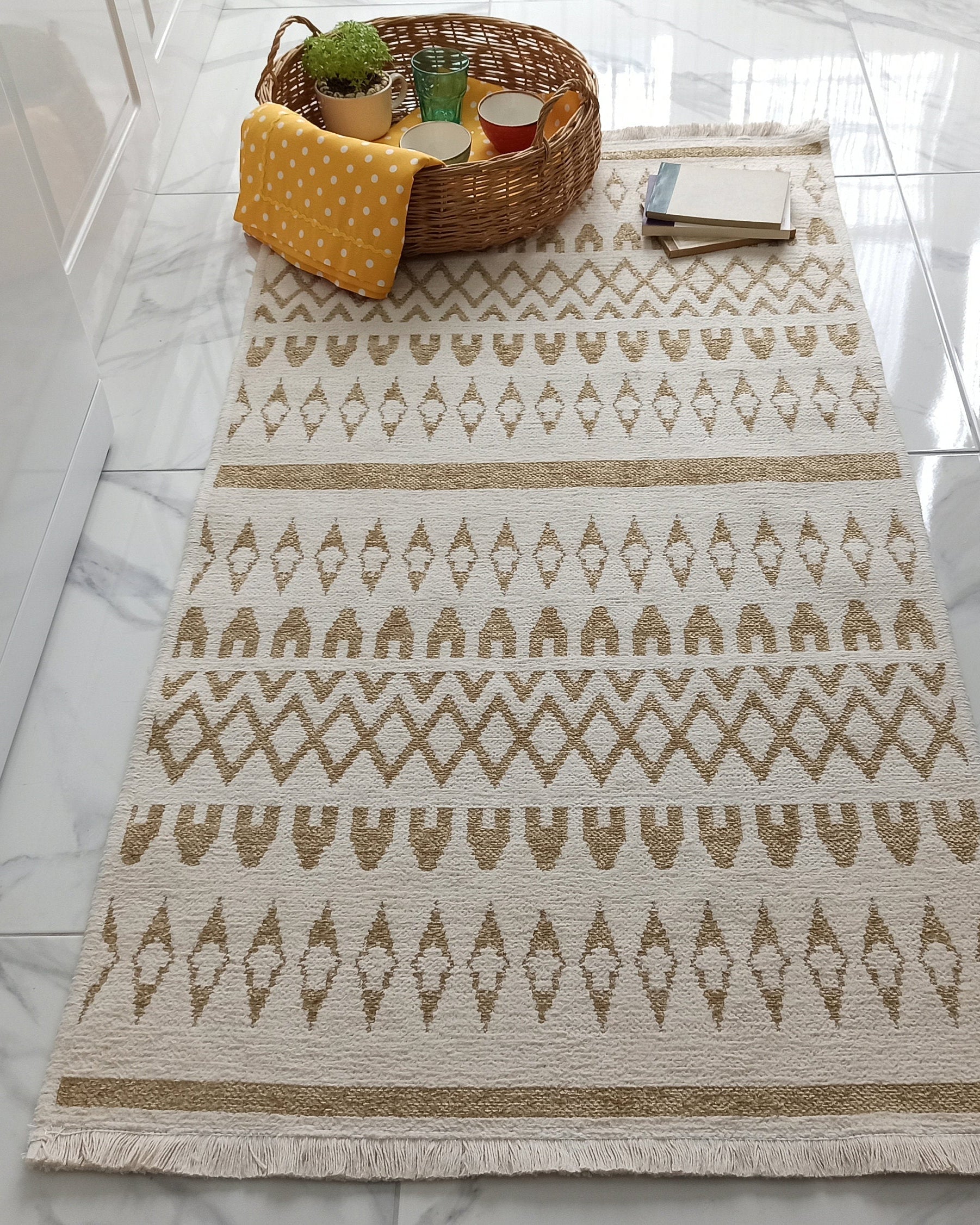 NEU Runner Kilim White Beige Flatweave Rug