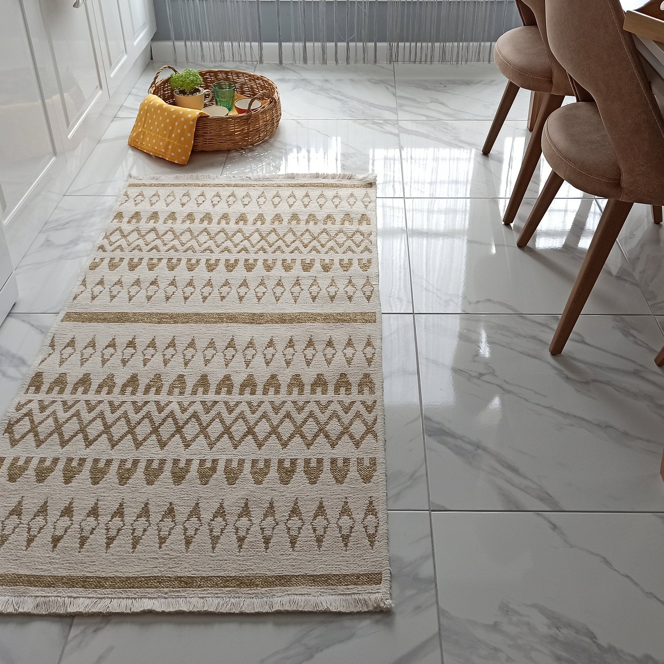 NEU Runner Kilim White Beige Flatweave Rug