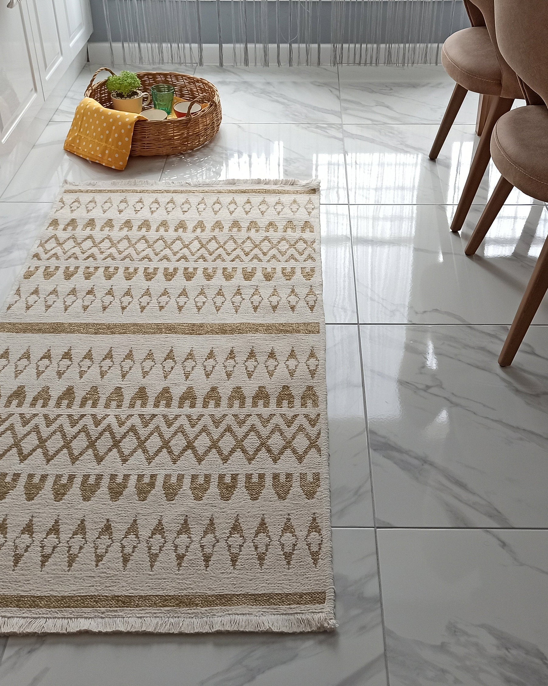NEU Runner Kilim White Beige Flatweave Rug