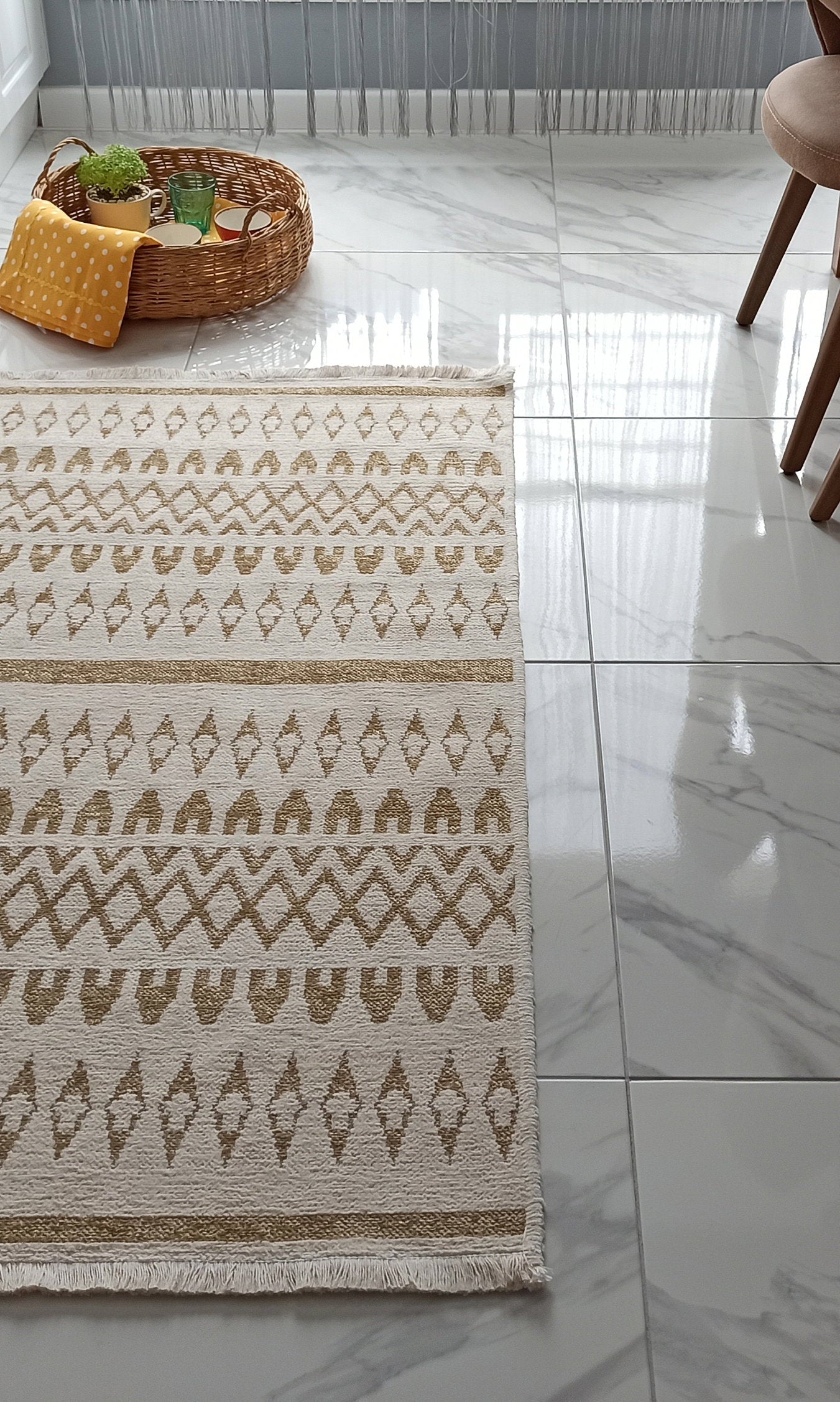 NEU Runner Kilim White Beige Flatweave Rug