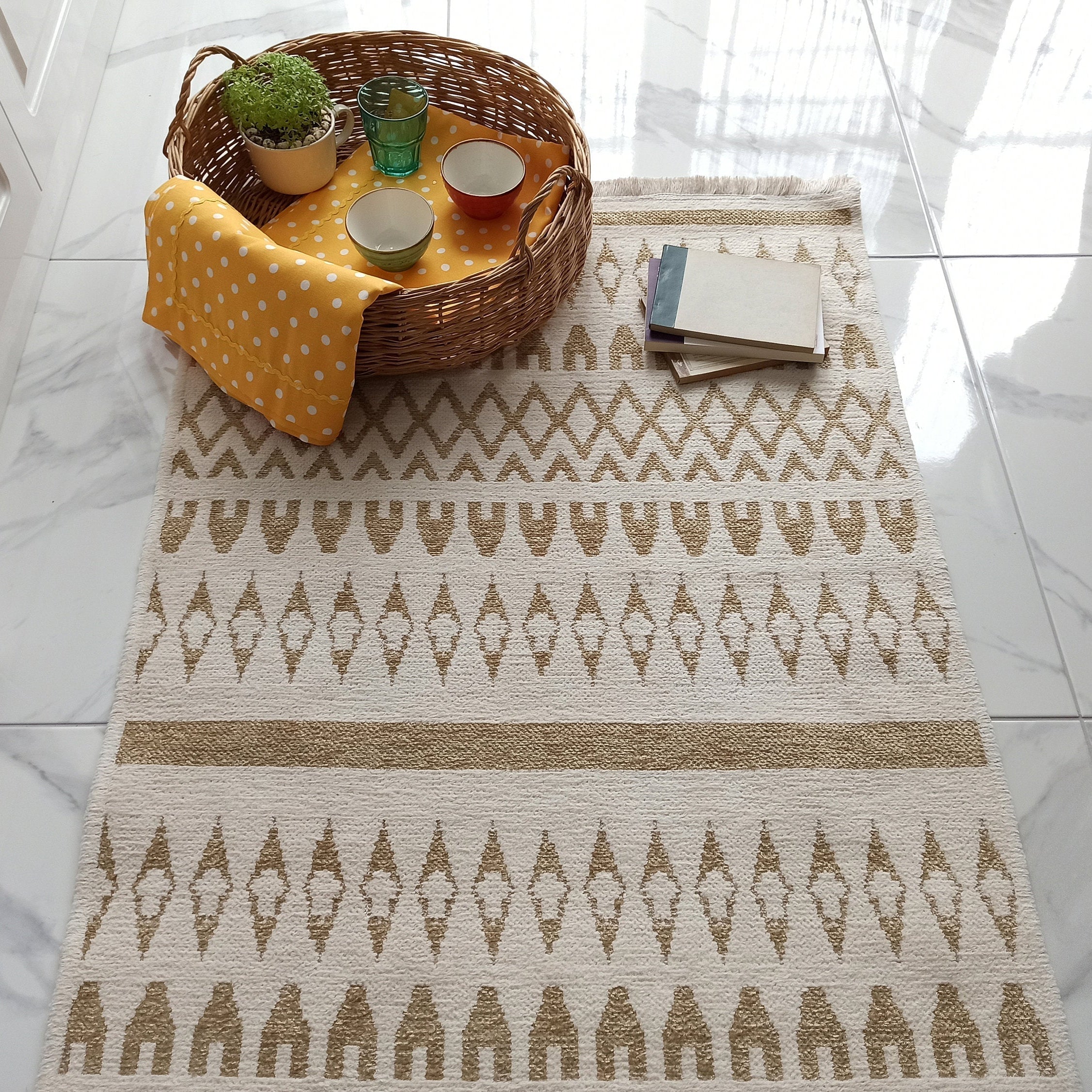 NEU Runner Kilim White Beige Flatweave Rug