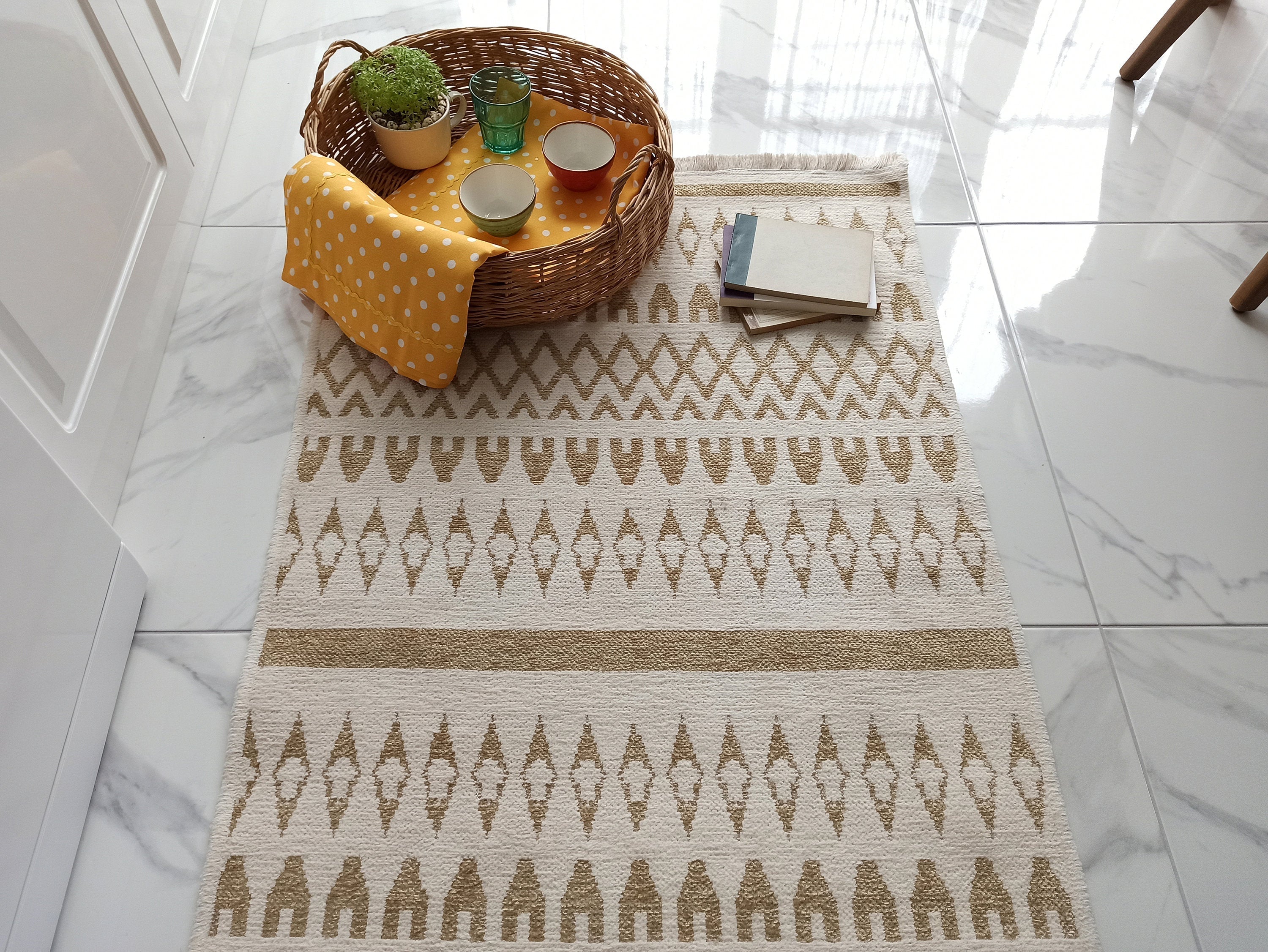 NEU Runner Kilim White Beige Flatweave Rug