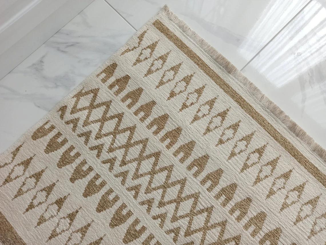 NEU Runner Kilim White Beige Flatweave Rug