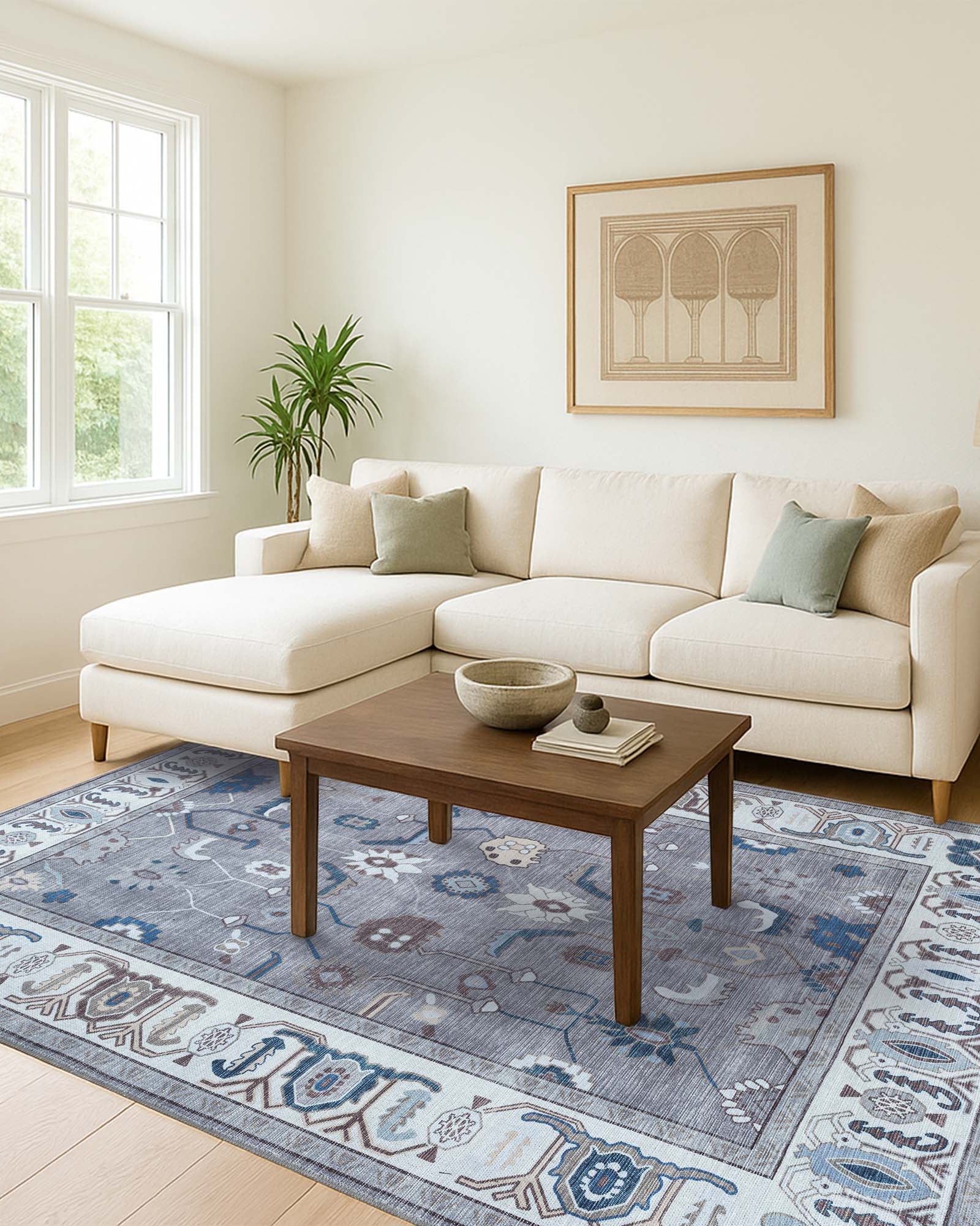 Naila Dark Gray Navy Blue Modern Oushak Rug