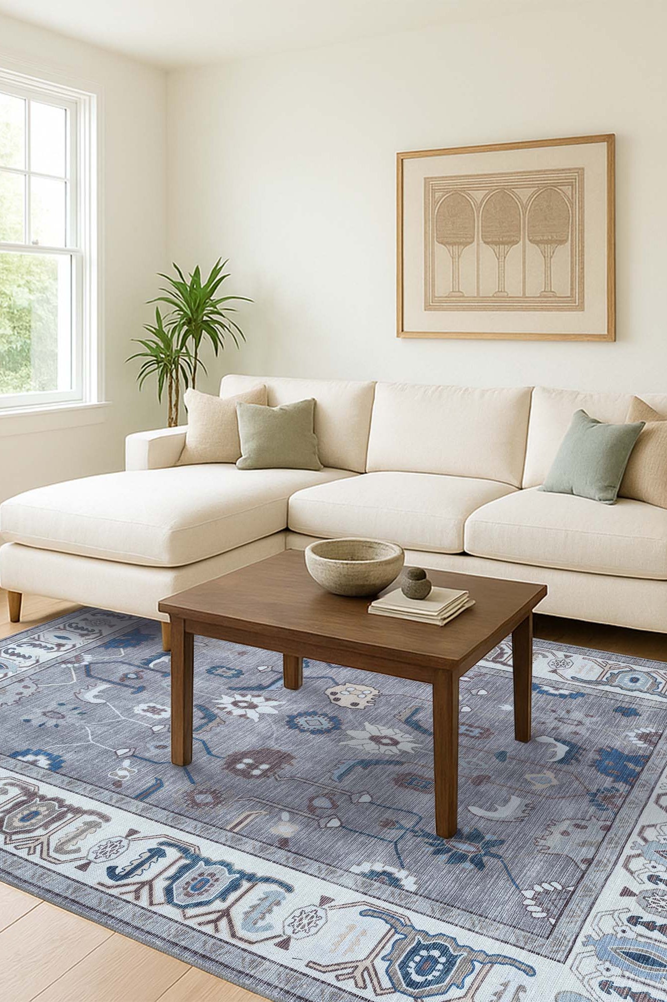 Naila Dark Gray Navy Blue Modern Oushak Rug