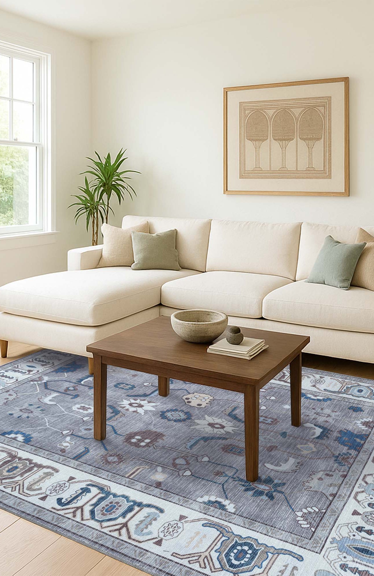 Naila Dark Gray Navy Blue Modern Oushak Rug