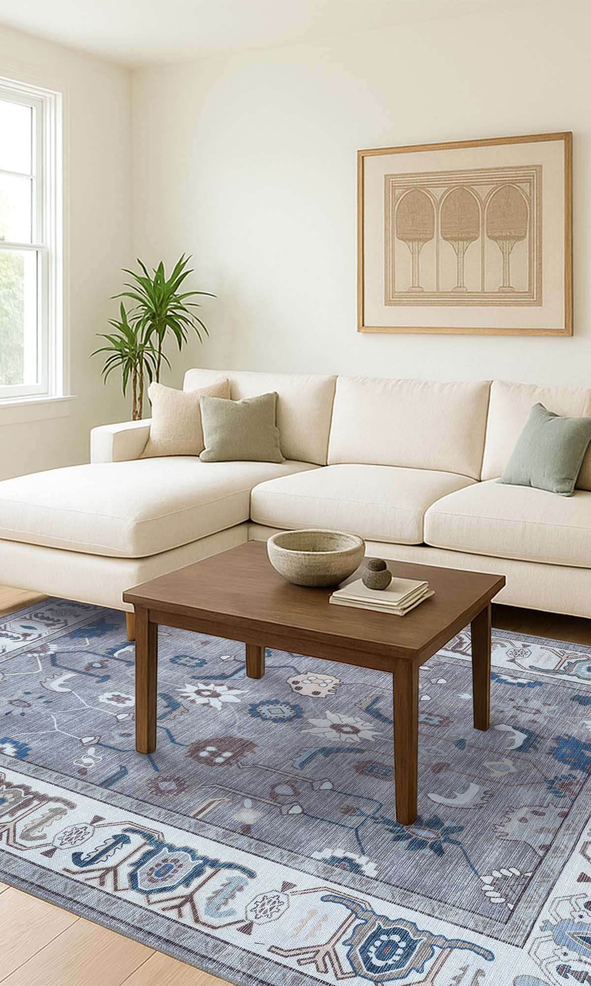 Naila Dark Gray Navy Blue Modern Oushak Rug