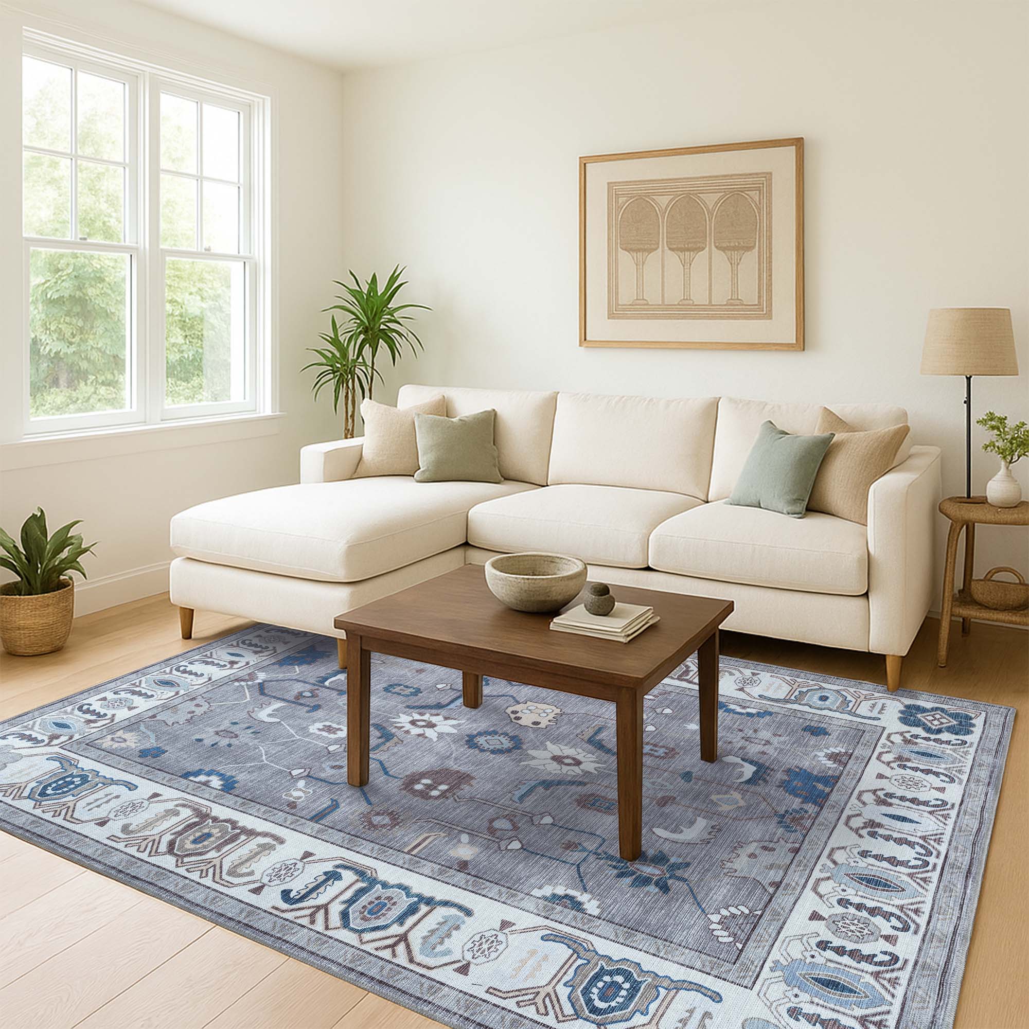 Naila Dark Gray Navy Blue Modern Oushak Rug