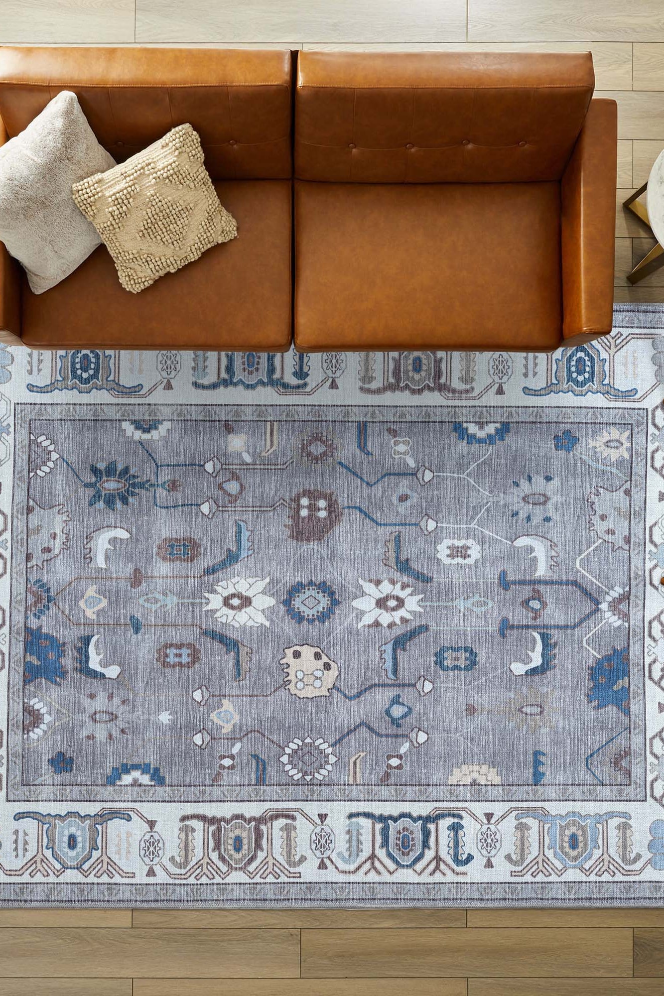 Naila Dark Gray Navy Blue Modern Oushak Rug