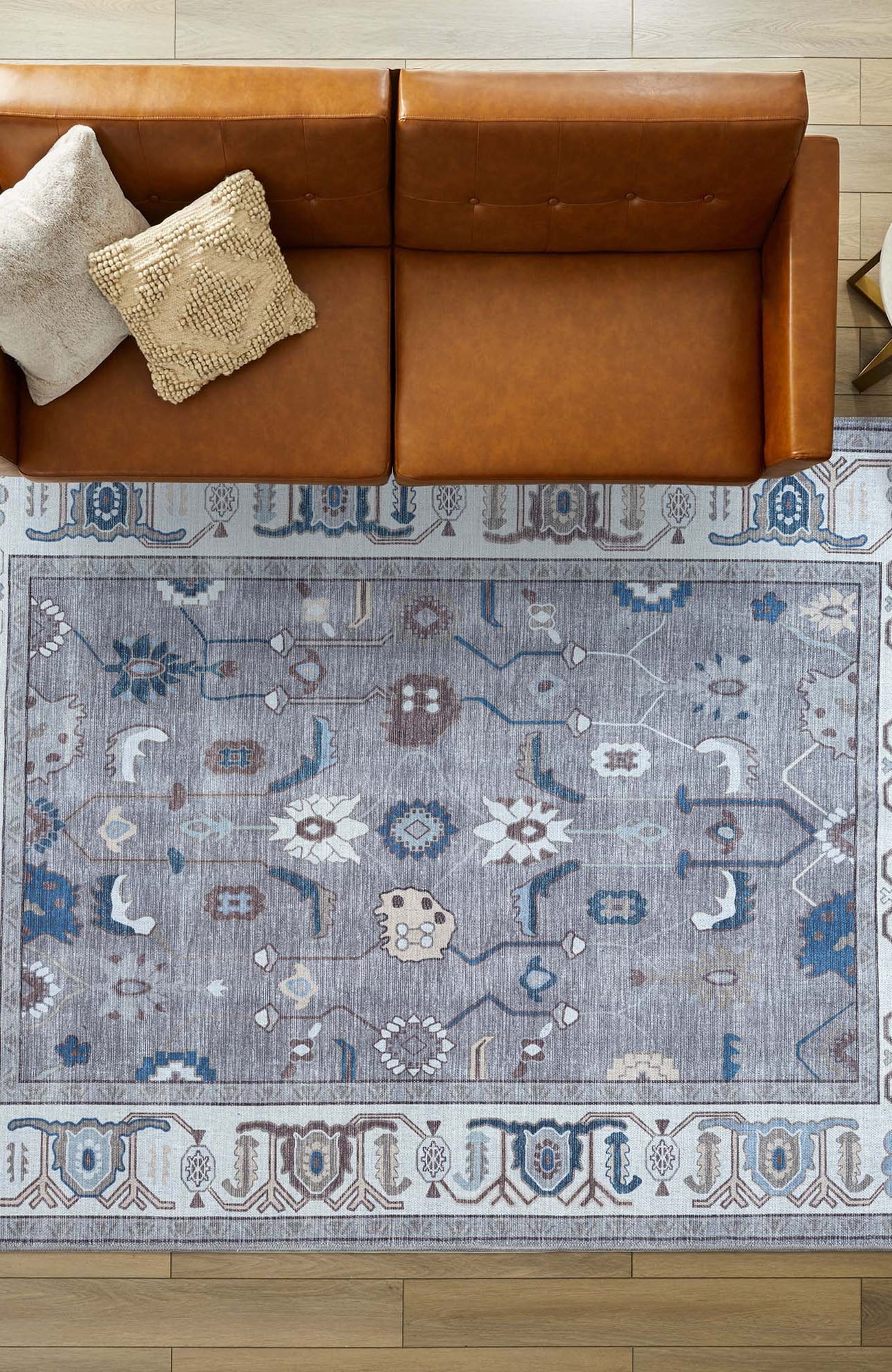 Naila Dark Gray Navy Blue Modern Oushak Rug