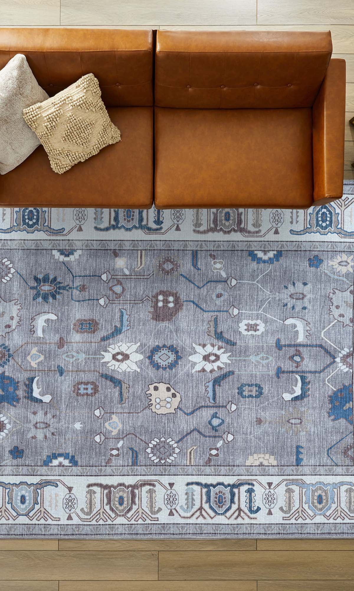 Naila Dark Gray Navy Blue Modern Oushak Rug