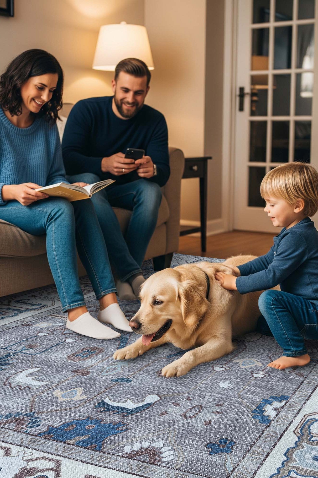 Naila Dark Gray Navy Blue Modern Oushak Rug