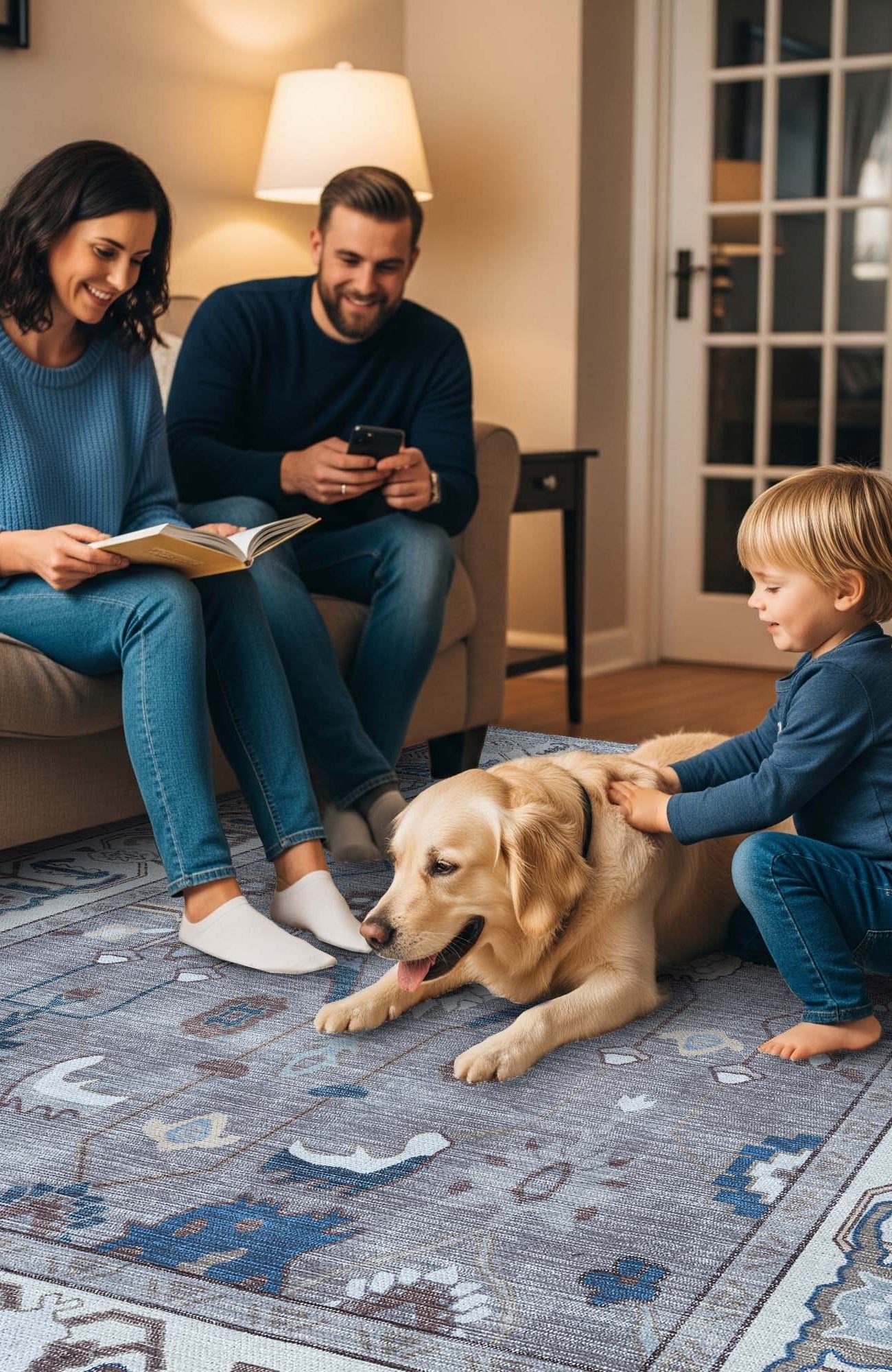 Naila Dark Gray Navy Blue Modern Oushak Rug