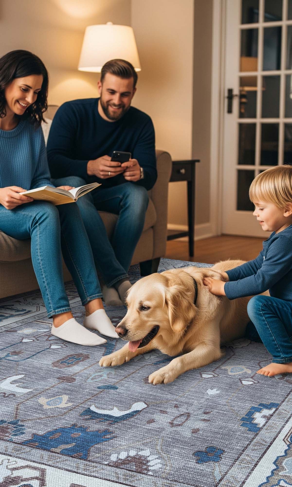 Naila Dark Gray Navy Blue Modern Oushak Rug