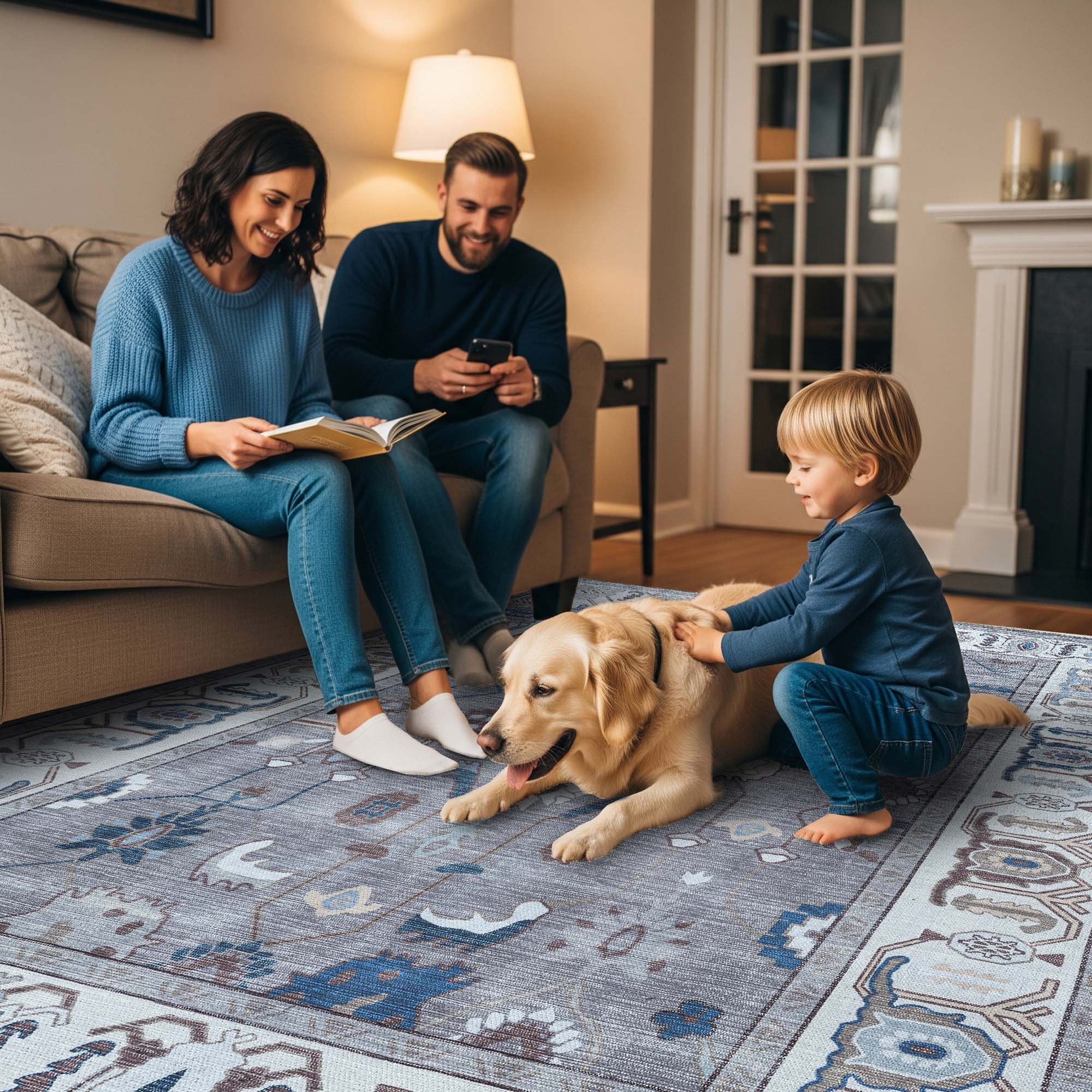 Naila Dark Gray Navy Blue Modern Oushak Rug