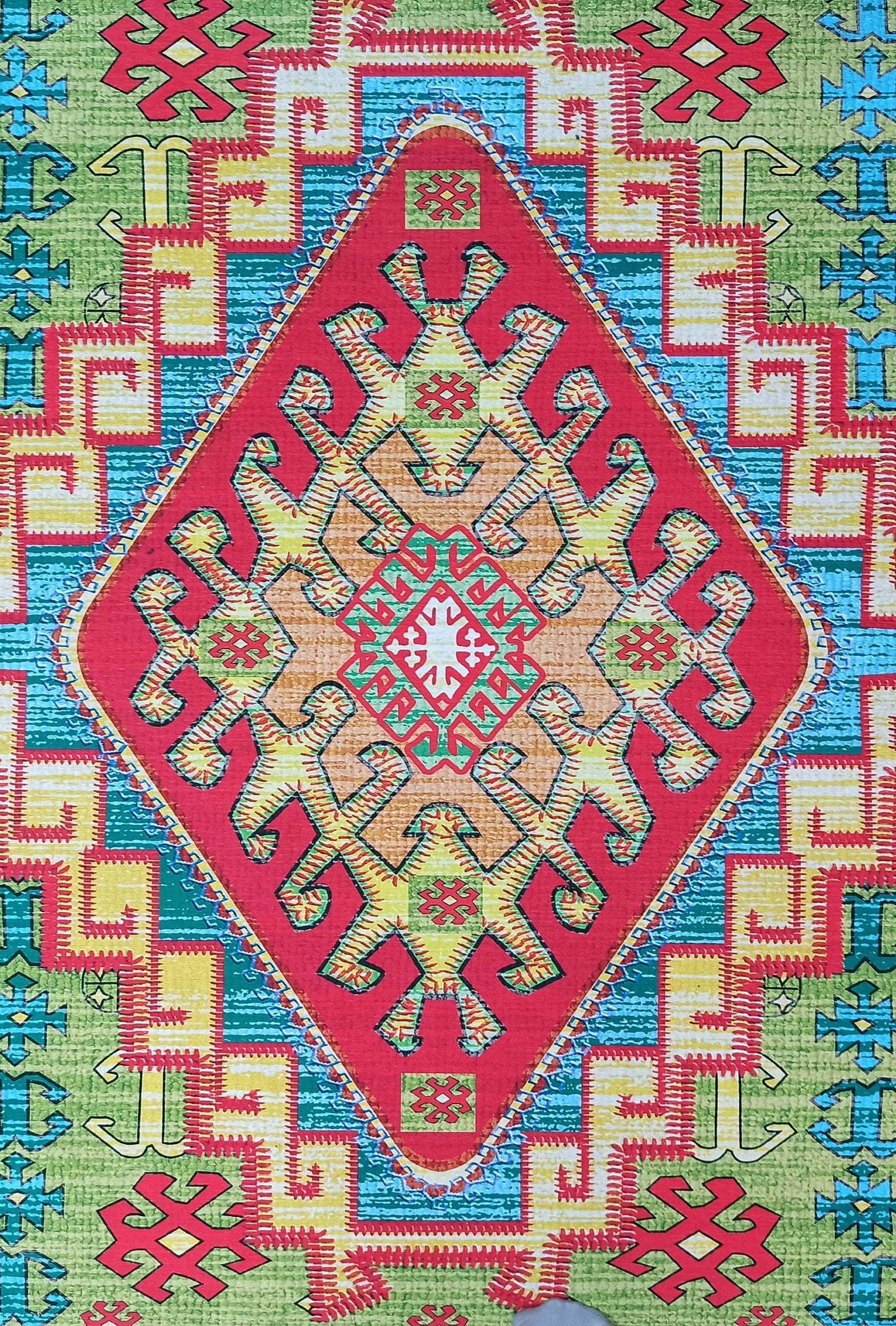 Nalan Rug Oriental Colorful Green Red Rug