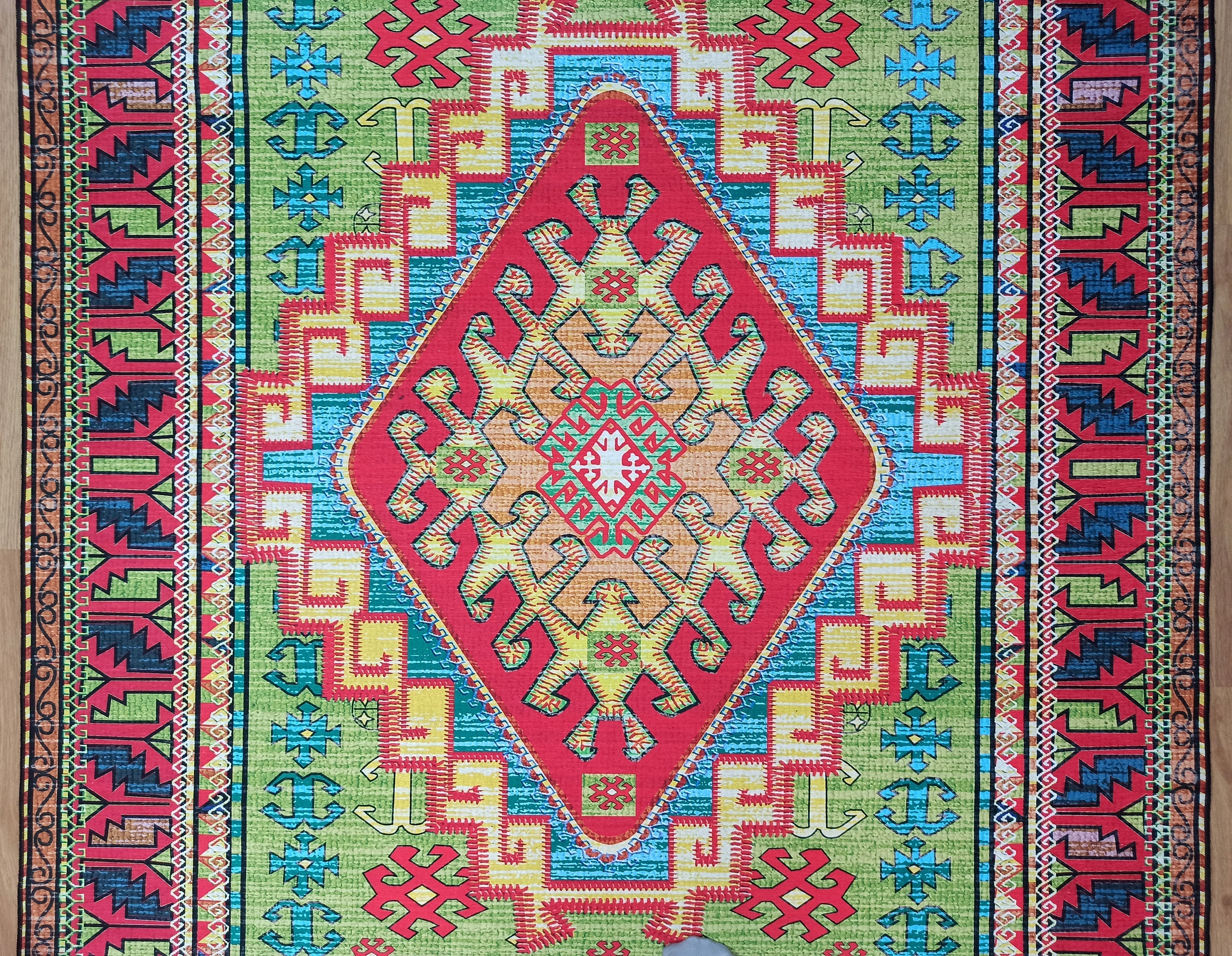 Nalan Rug Oriental Colorful Green Red Rug