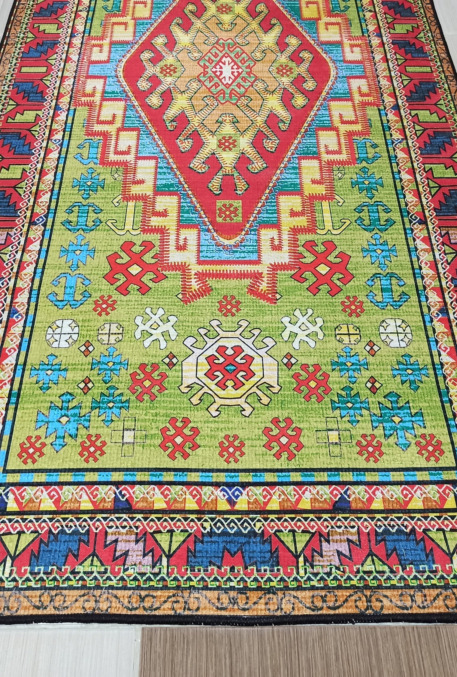 Nalan Rug Oriental Colorful Green Red Rug