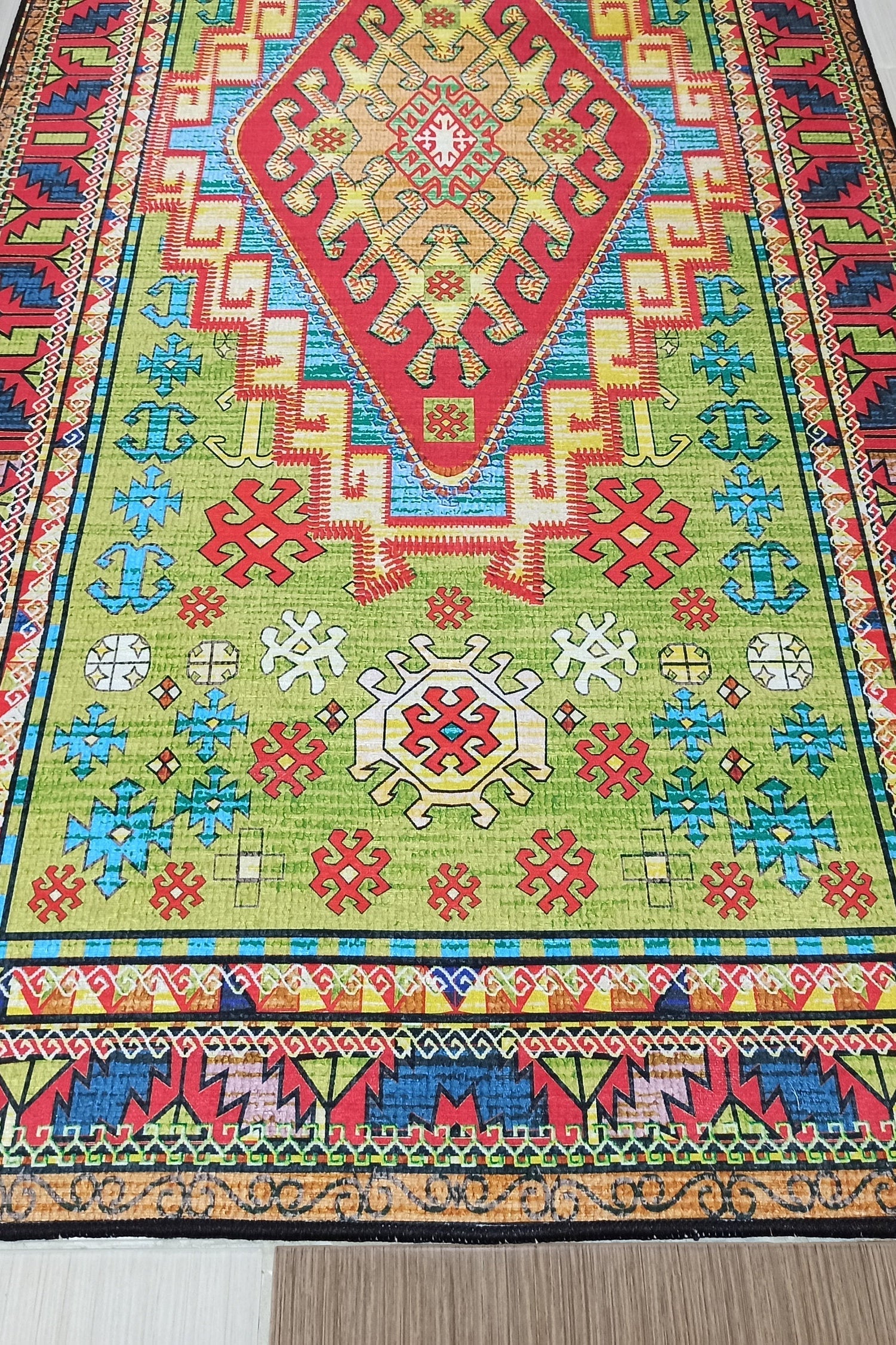 Nalan Rug Oriental Colorful Green Red Rug