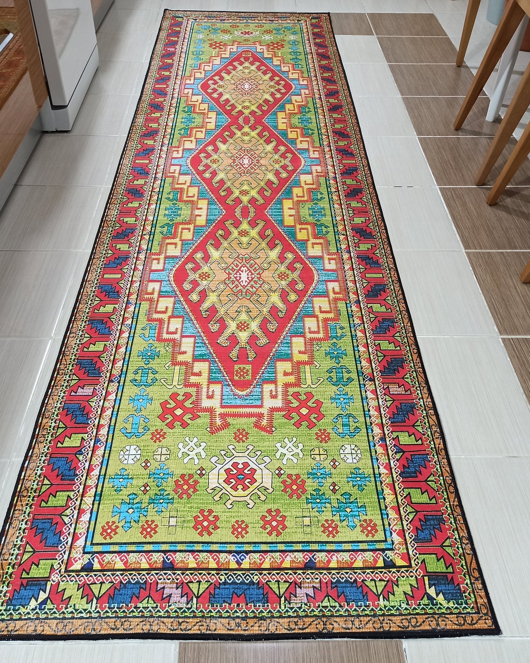 Nalan Rug Oriental Colorful Green Red Rug