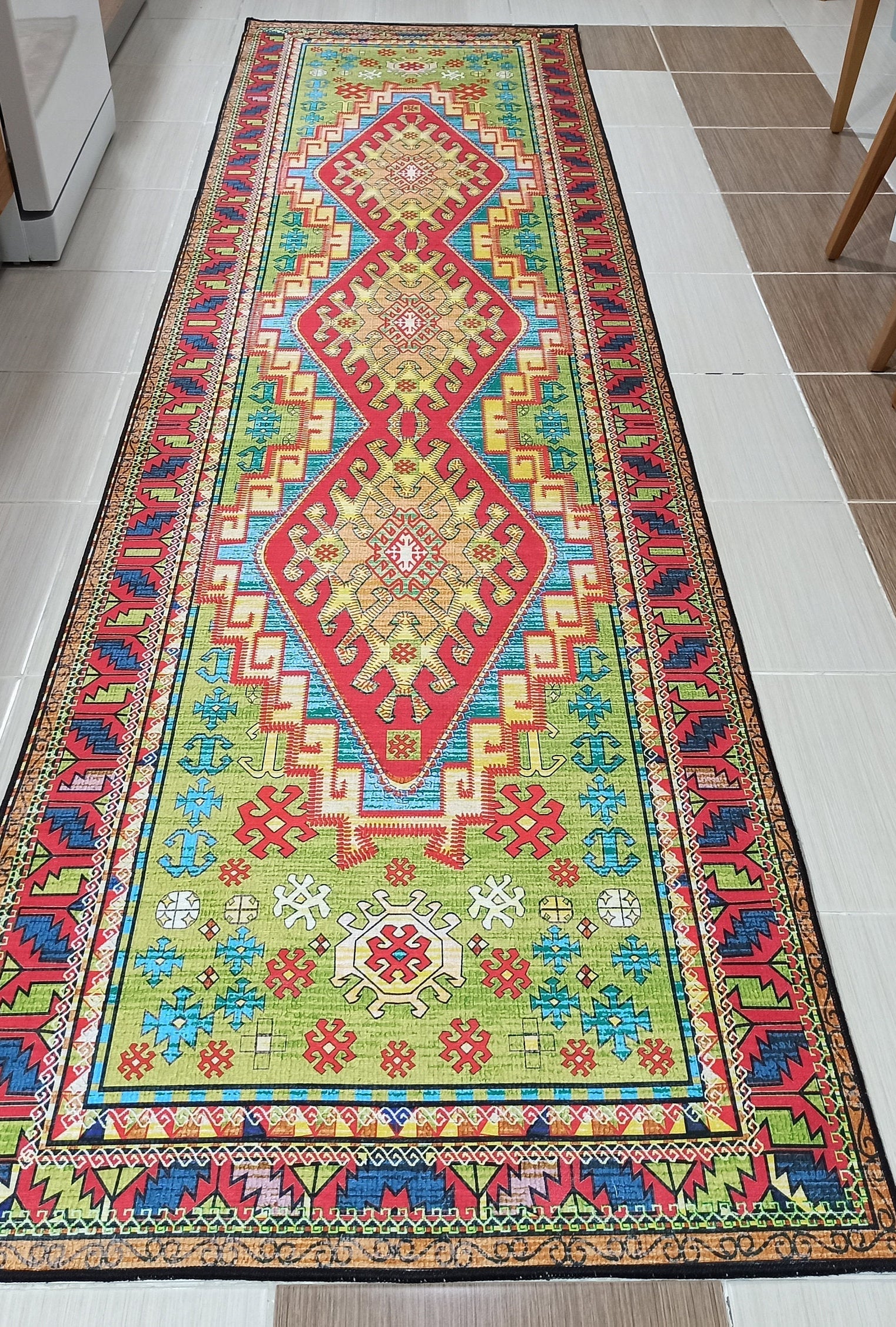Nalan Rug Oriental Colorful Green Red Rug