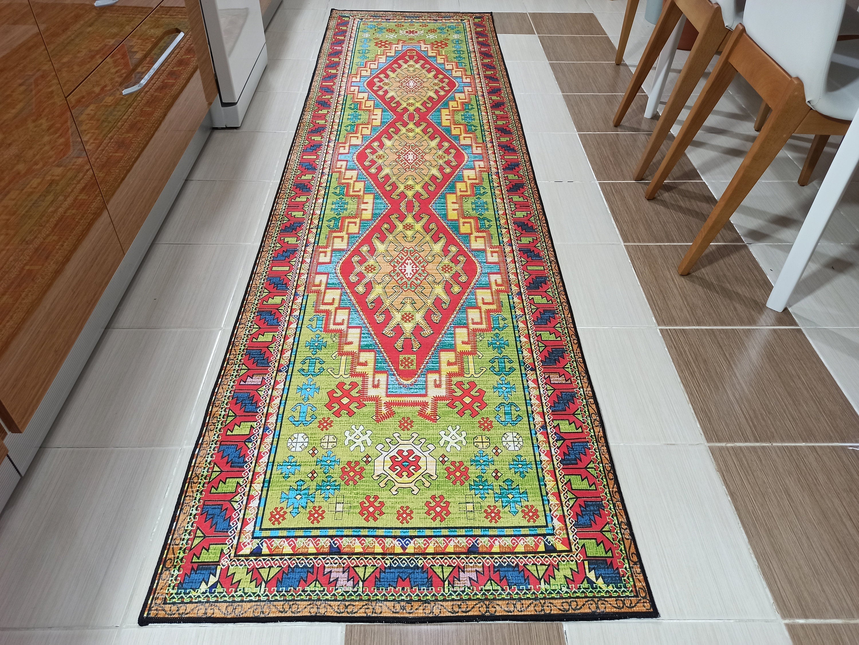 Nalan Rug Oriental Colorful Green Red Rug