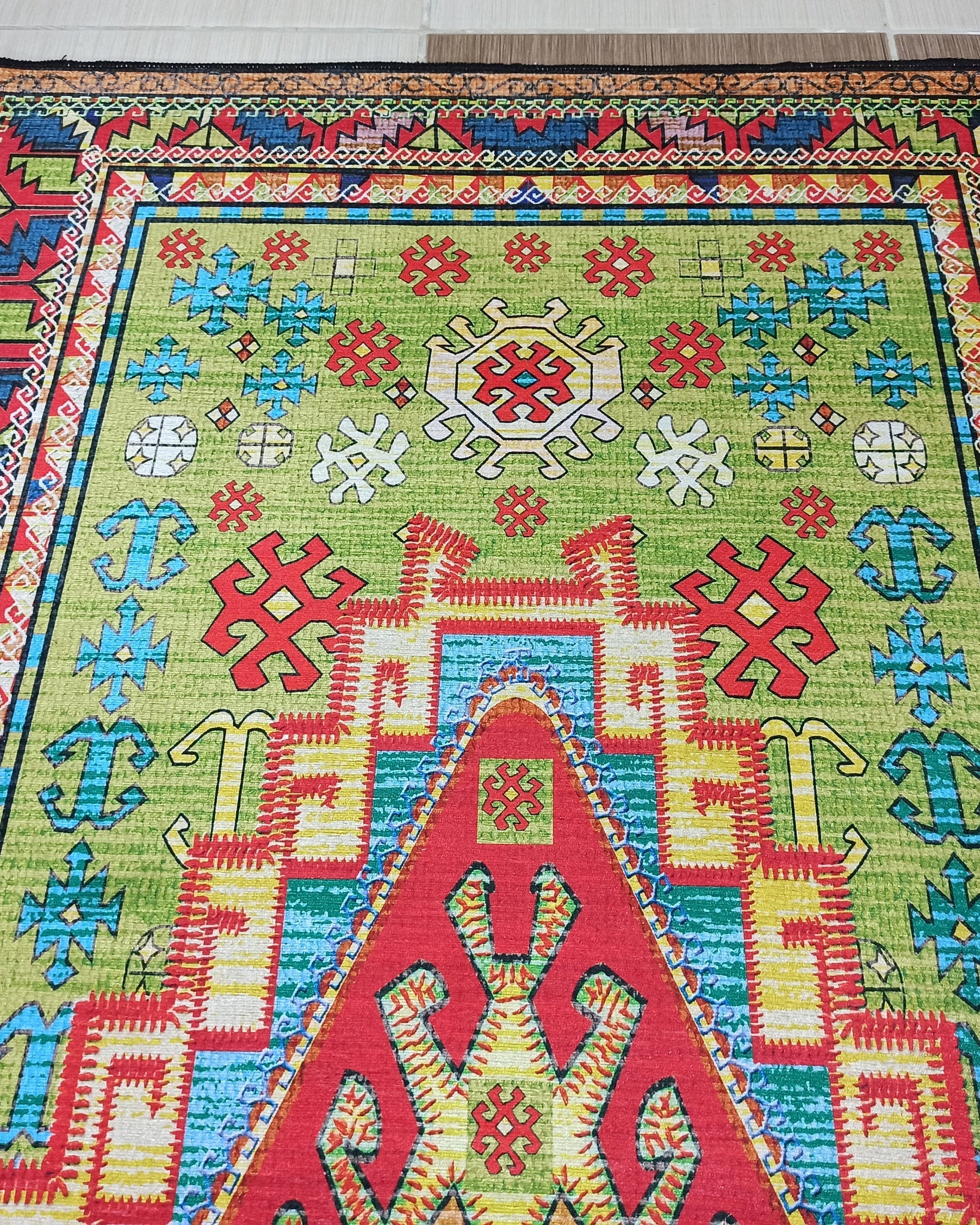 Nalan Rug Oriental Colorful Green Red Rug