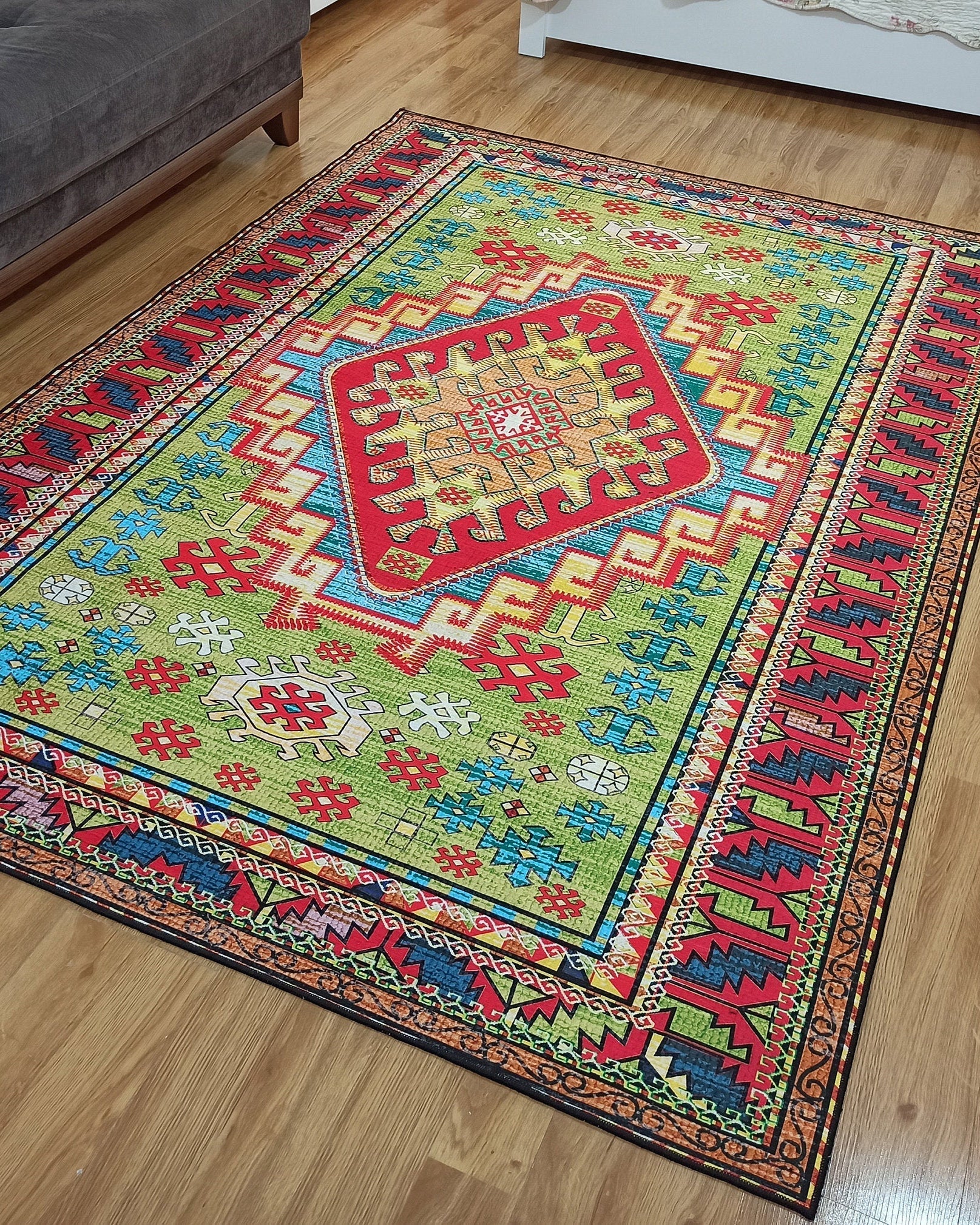 Nalan Rug Oriental Colorful Green Red Rug