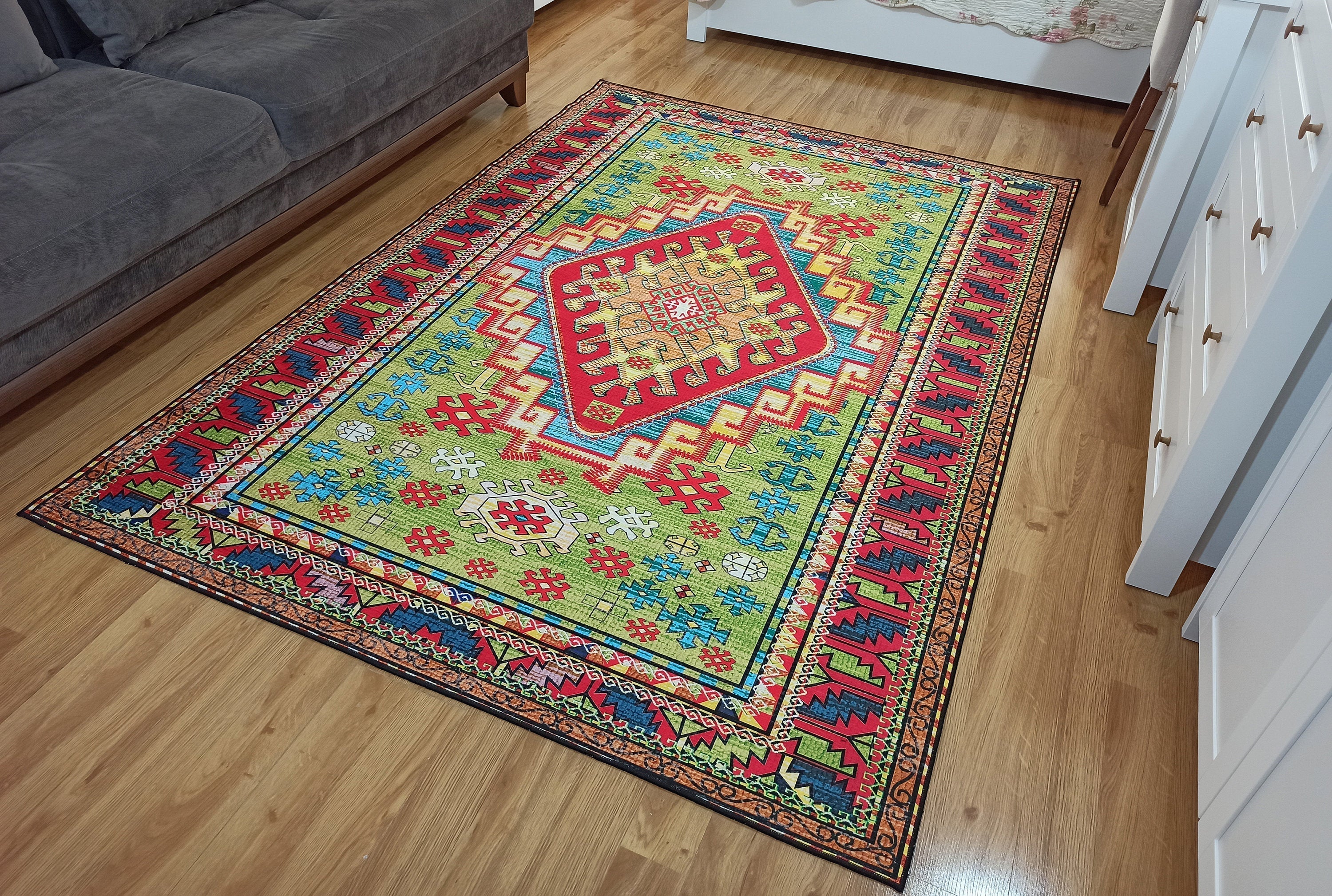Nalan Rug Oriental Colorful Green Red Rug