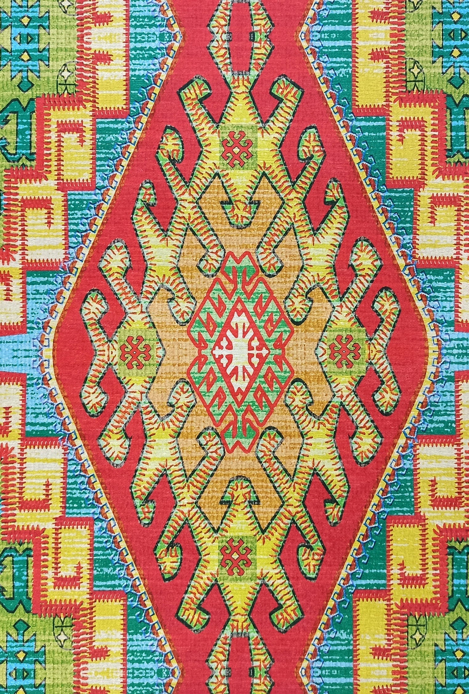 Nalan Rug Oriental Colorful Green Red Rug
