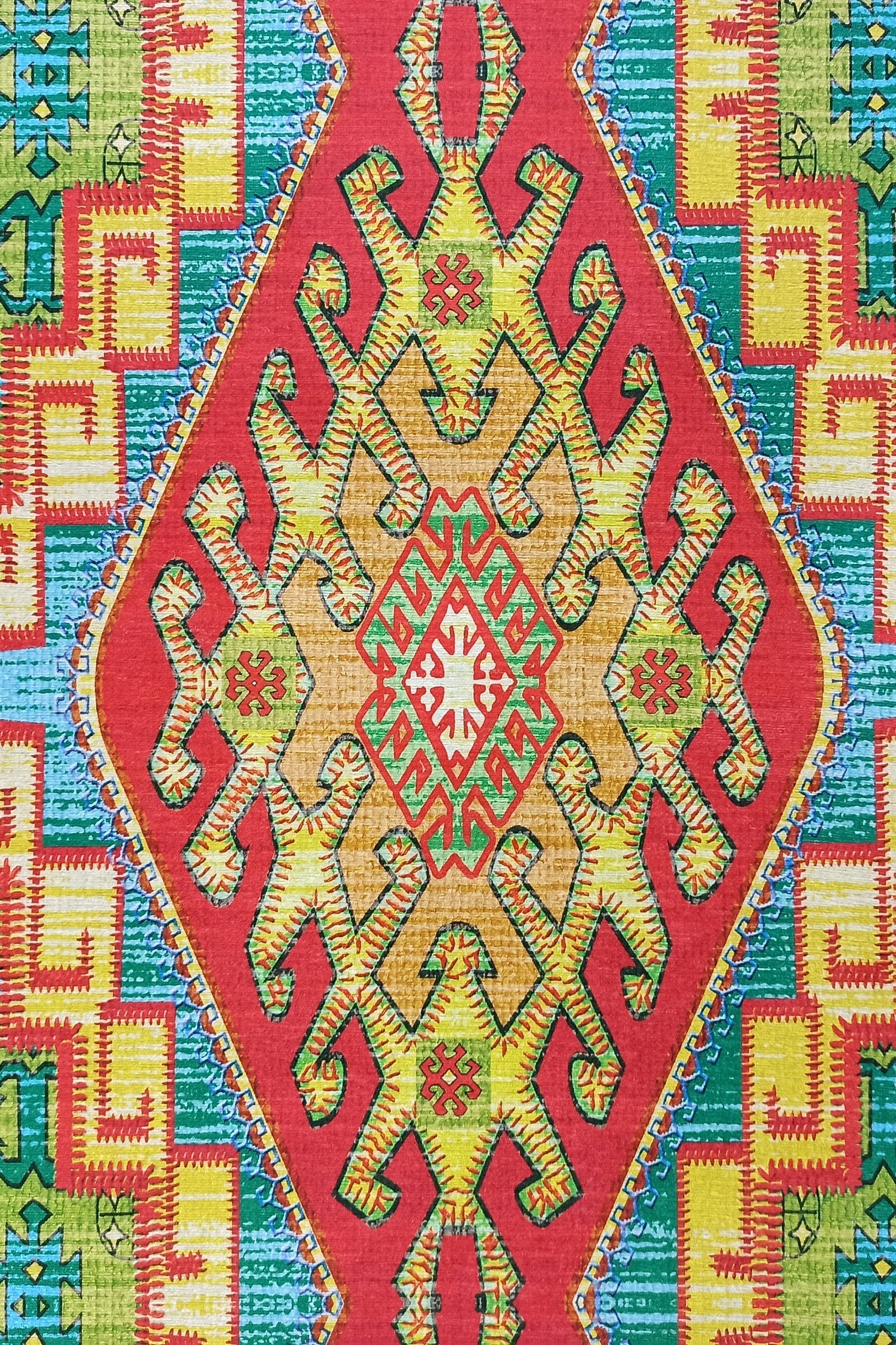 Nalan Rug Oriental Colorful Green Red Rug