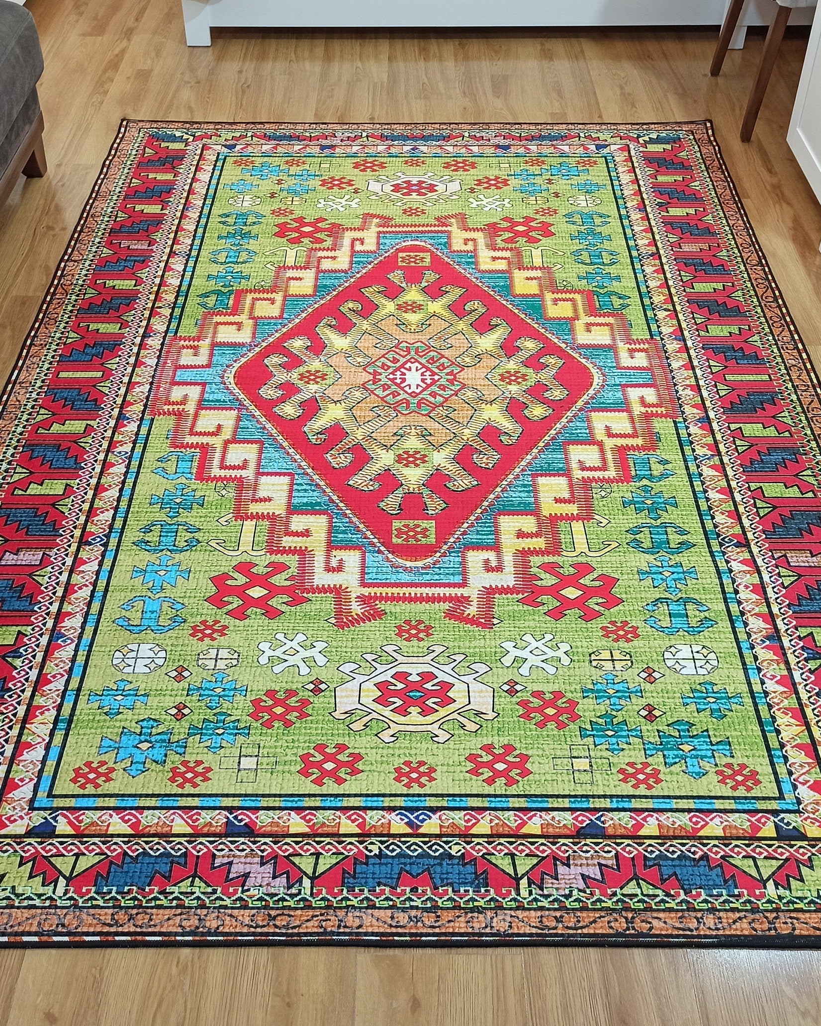 Nalan Rug Oriental Colorful Green Red Rug