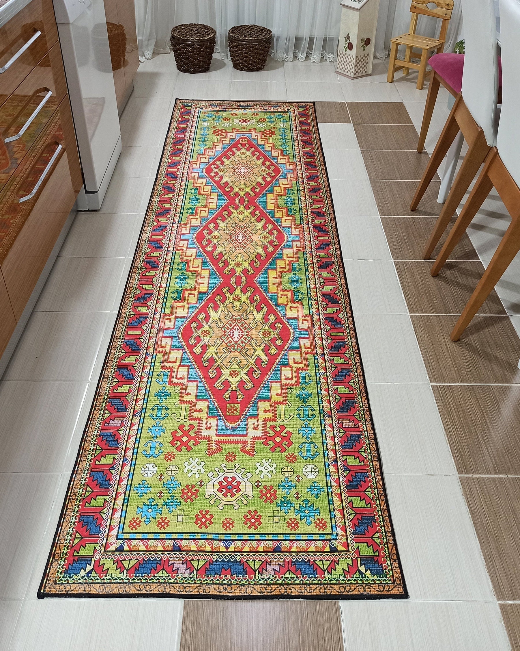 Nalan Rug Oriental Colorful Green Red Rug