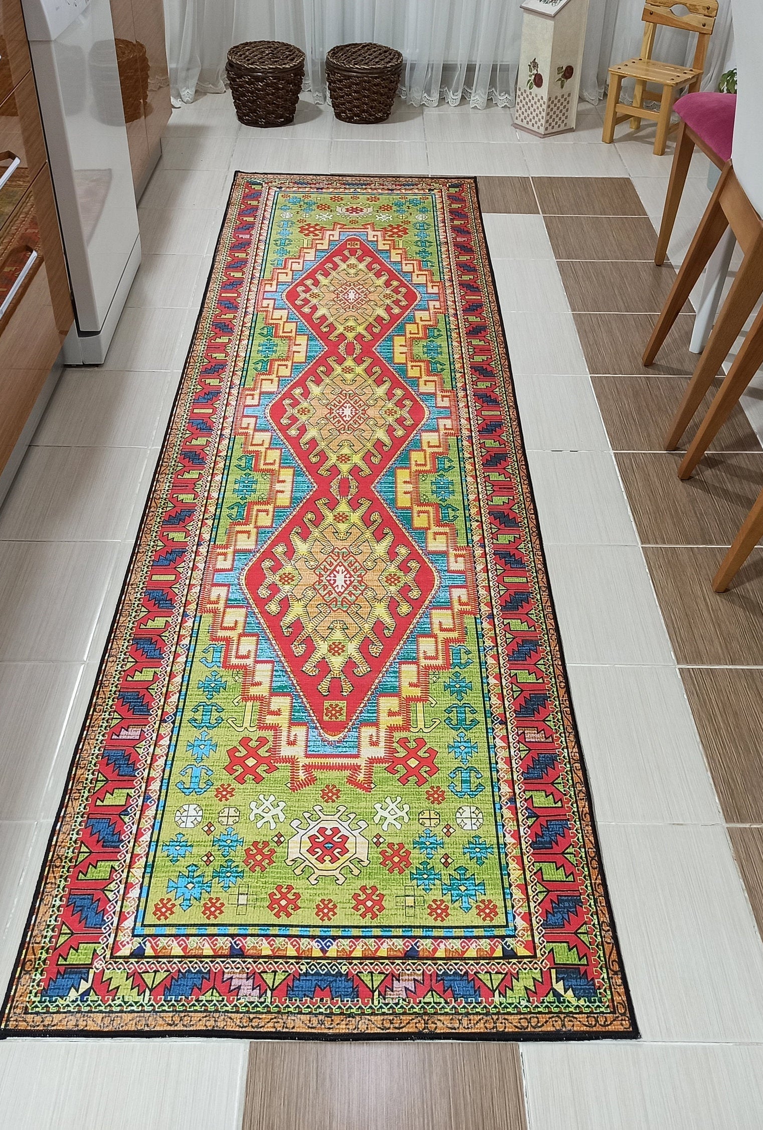Nalan Rug Oriental Colorful Green Red Rug